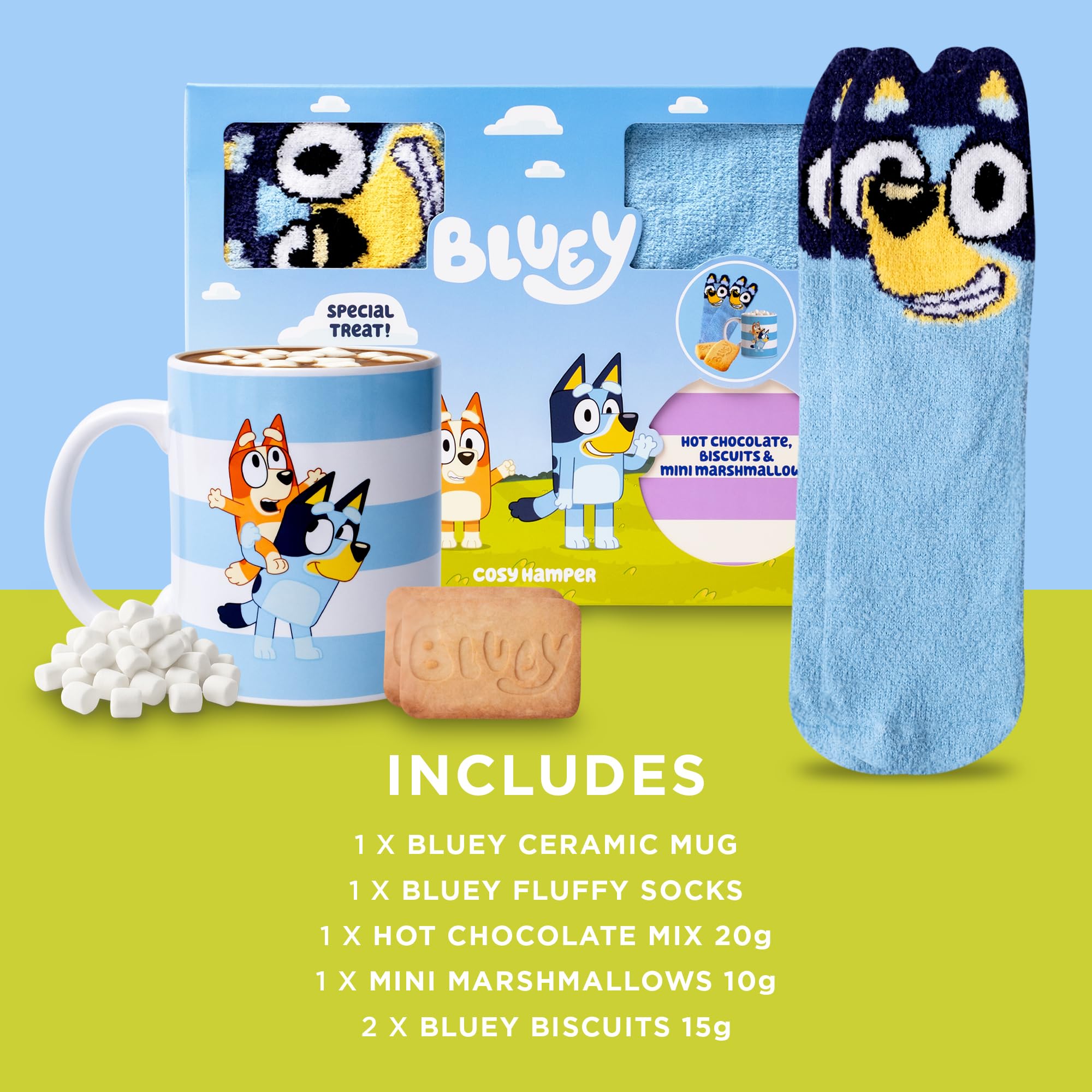 Bluey - Cosy Hot Chocolate Hamper with Ceramic Mug, Fluffy Socks & Dairy-Free Treats 8