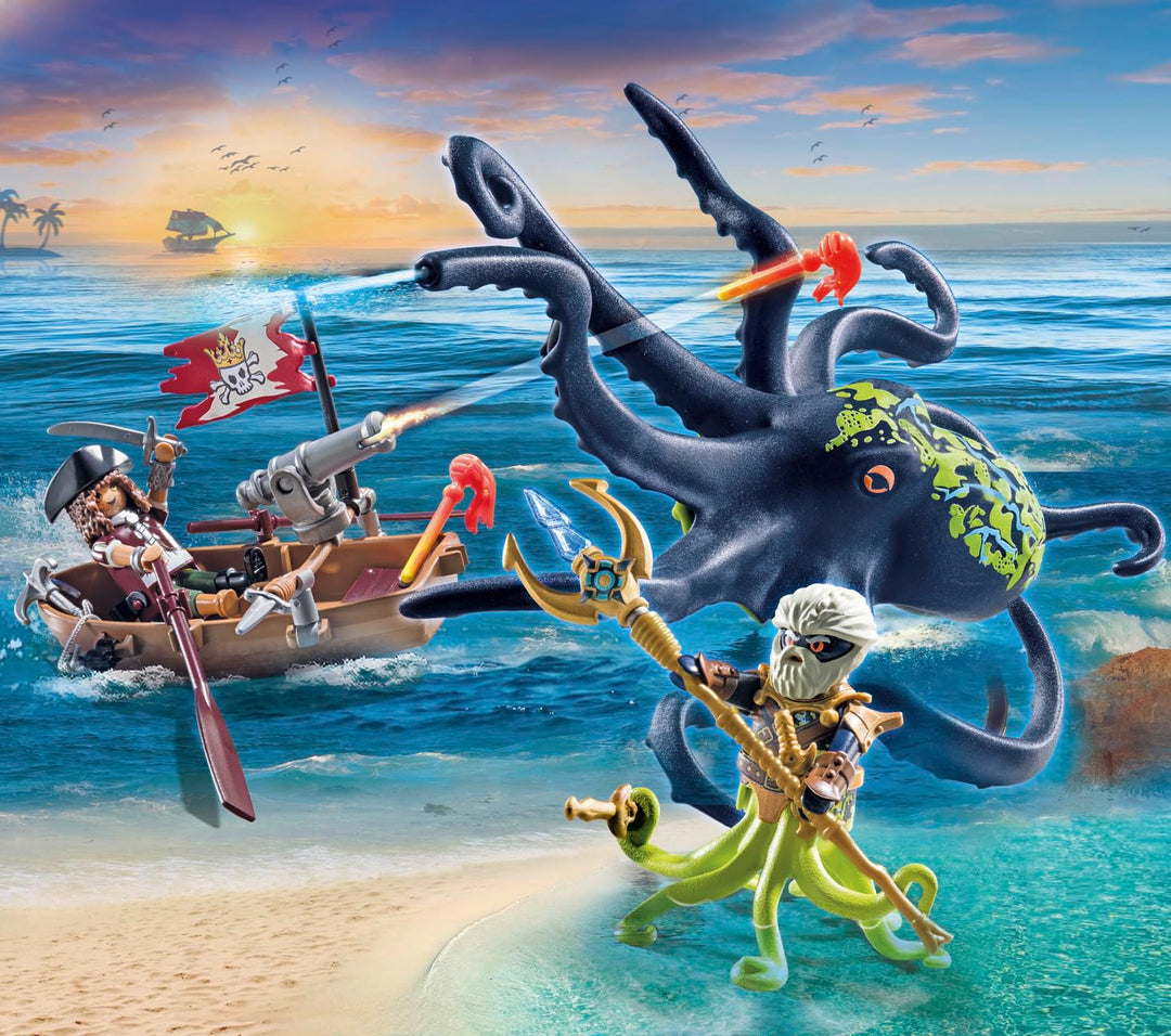 Playmobil 71419 Pirates: Pirate vs. Deeper – Battle with the Giant Octopus Playset for Kids 4+