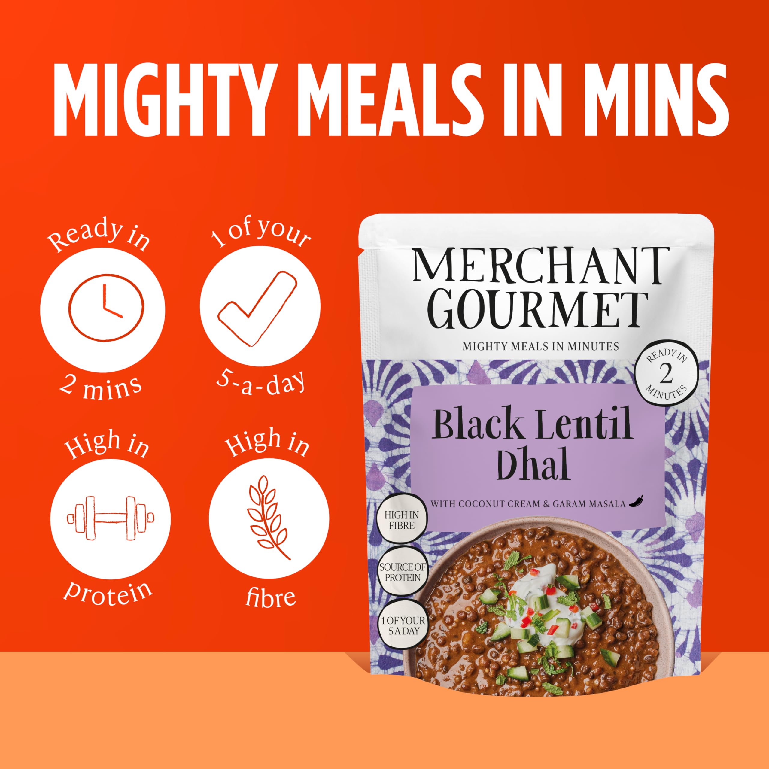 Merchant Gourmet Ready-to-eat Black Dhal - 6 x 280g Pouches | High Fibre & Protein 3
