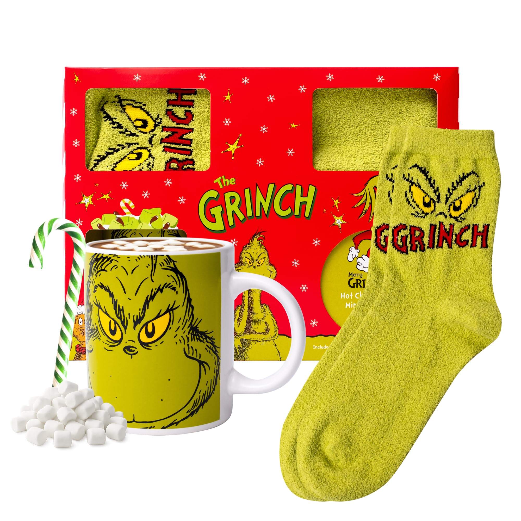 Grinch Hot Chocolate Gift Set with Mug and Socks - Hot Chocolate & Marshmallows