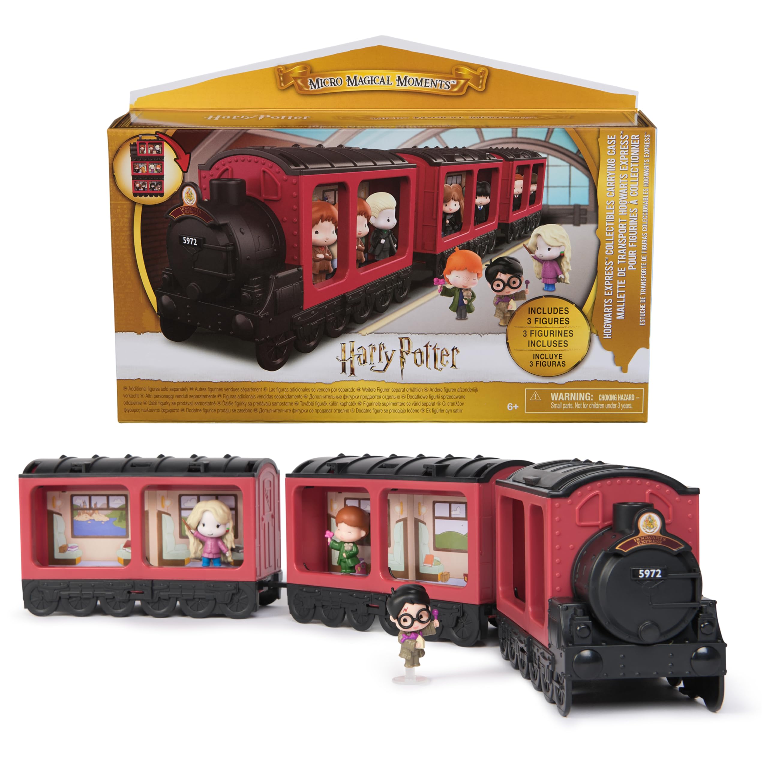 Micro Magical Moments Hogwarts Express Collectibles Case - 3 Exclusive Harry Potter Figures, Holds 22 Mini Figures
