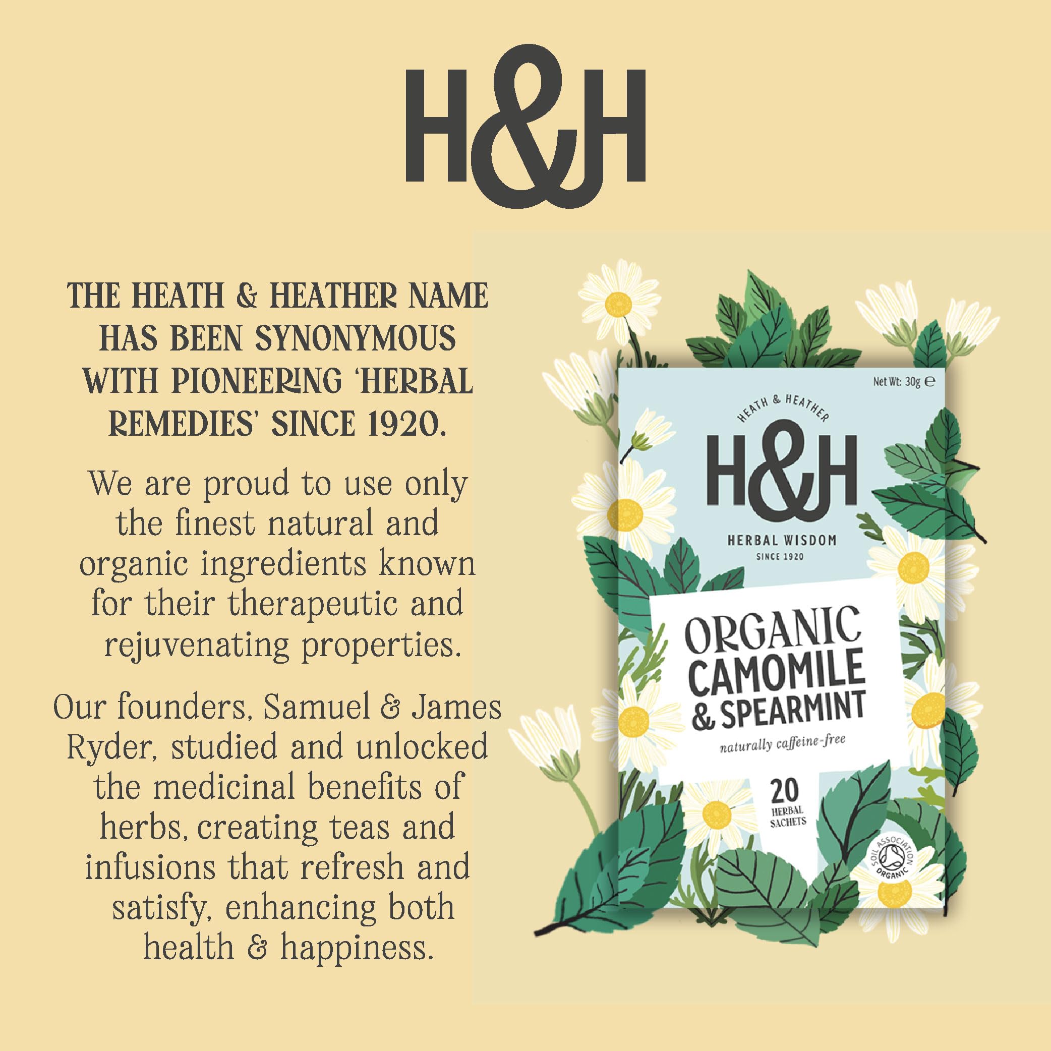 Heath & Heather - Organic Camomile & Spearmint Tea 20 Bags • Caffeine-Free Herbal Infusion 7