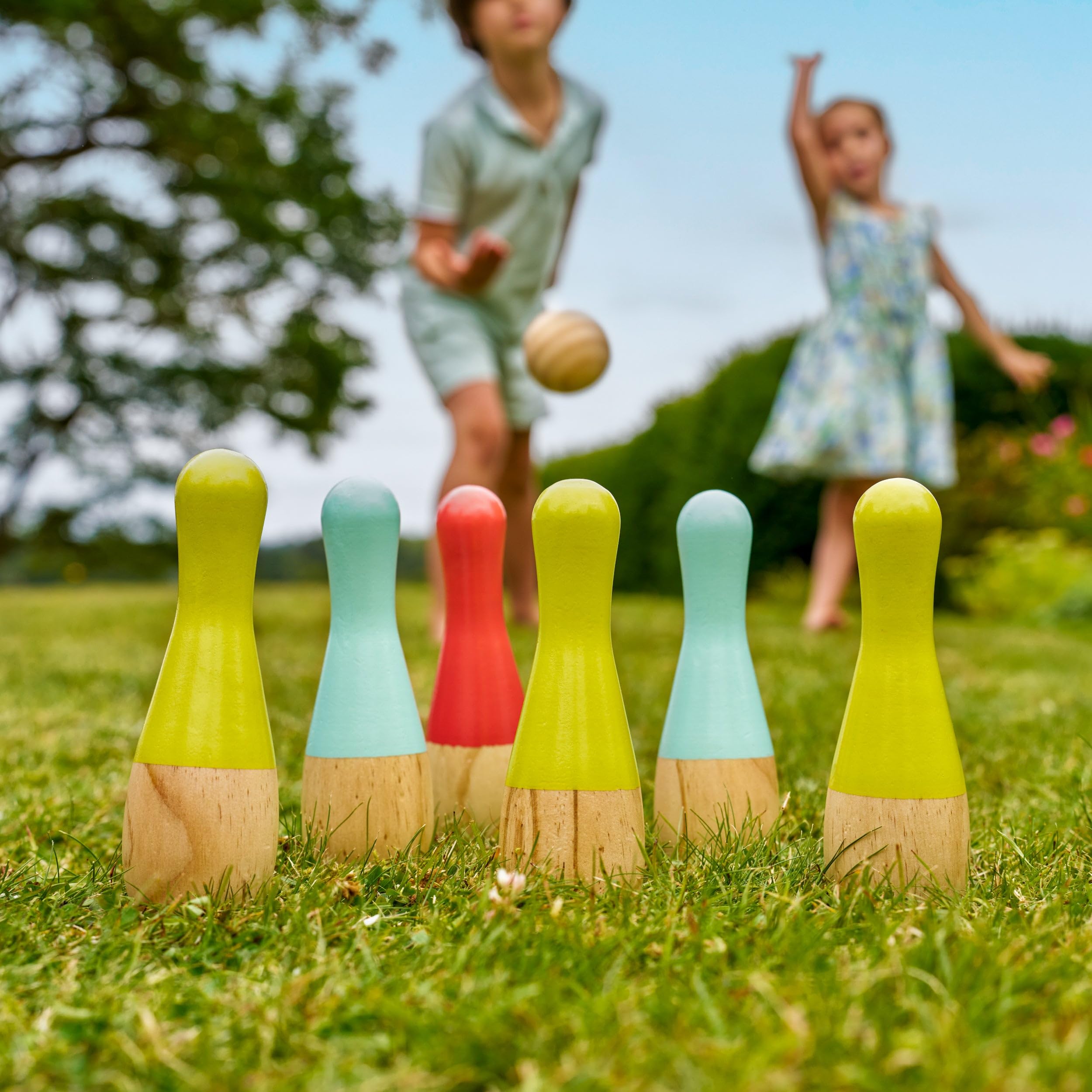 TP Toys Wooden Outdoor Skittles Game - FSC Certified Wood | Ages 3+ | 6 Skittles & 2 Balls