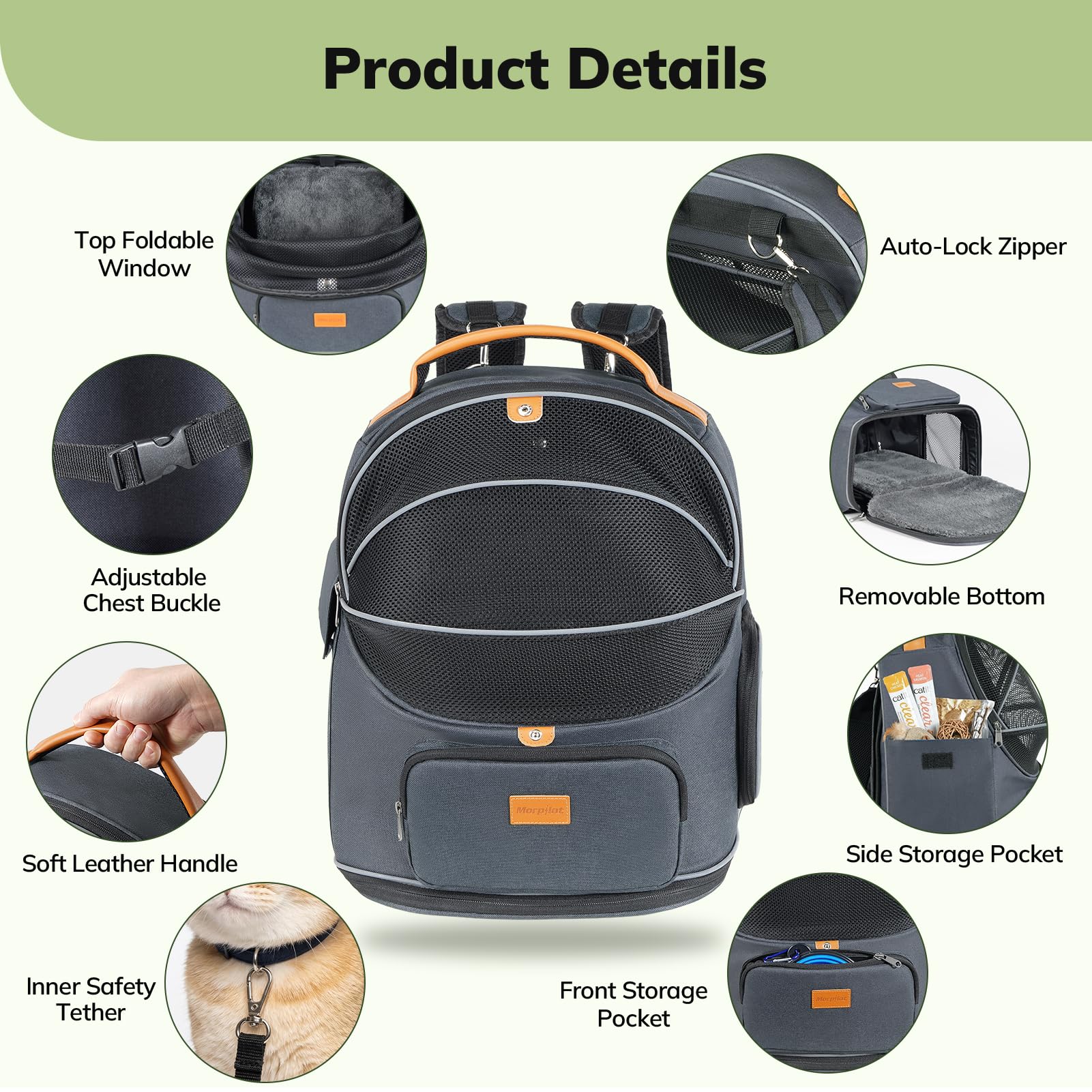 Morpilot Interactive Dual-Use Pet Backpack Carrier with Expandable Bed & Top Window | Supports up to 11.3kg