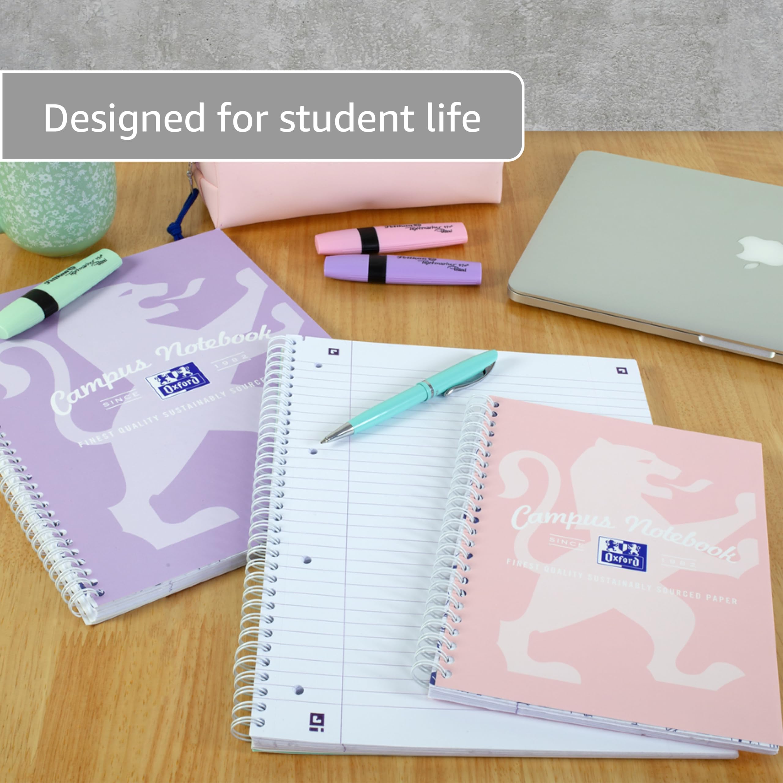 Oxford Campus A4 Wirebound Notebook - Pastel Assorted Colours (3 Pack) | Optik Paper+ | Scribzee Compatible 4