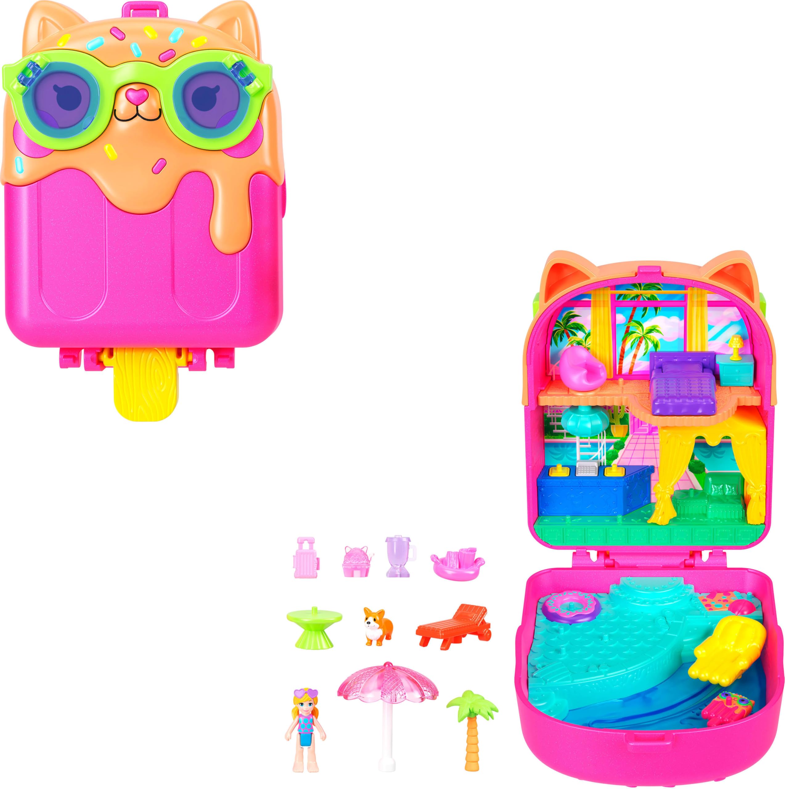Polly Pocket Kitty Popsicle Resort Compact Playset | Micro Doll, Puppy, 11 Accessories | Ages 4+ 1