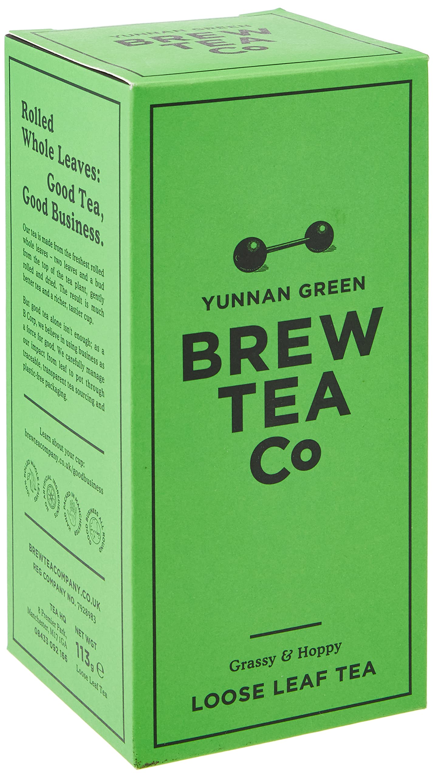 Brew Tea Co Yunnan Green Tea - Grassy & Hoppy Flavor | 113g Loose Leaf
