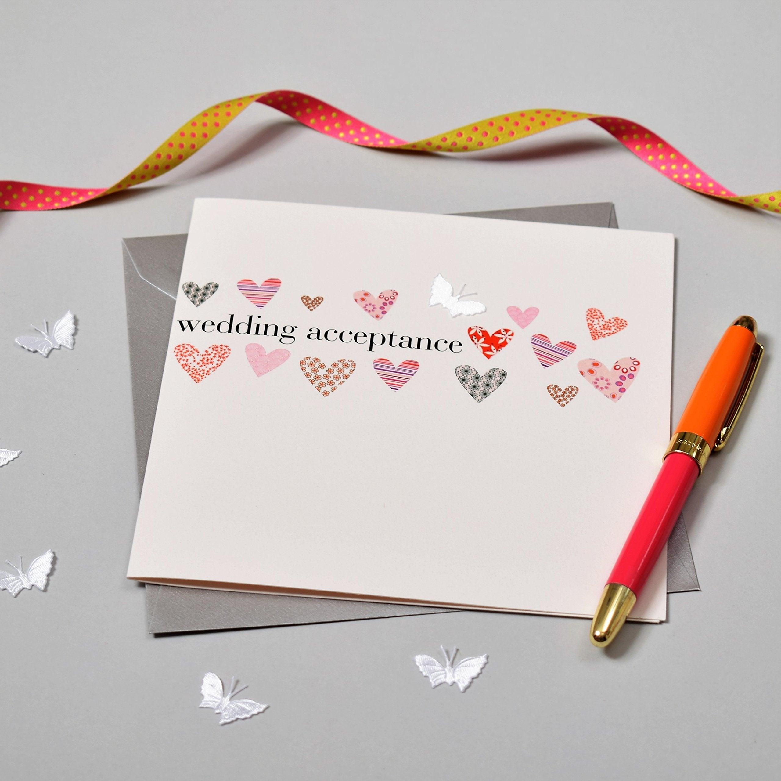 Claire Giles Greeting Cards Wedding Acceptance Card | 150x150mm | Hearts Design | Blank Inside 3