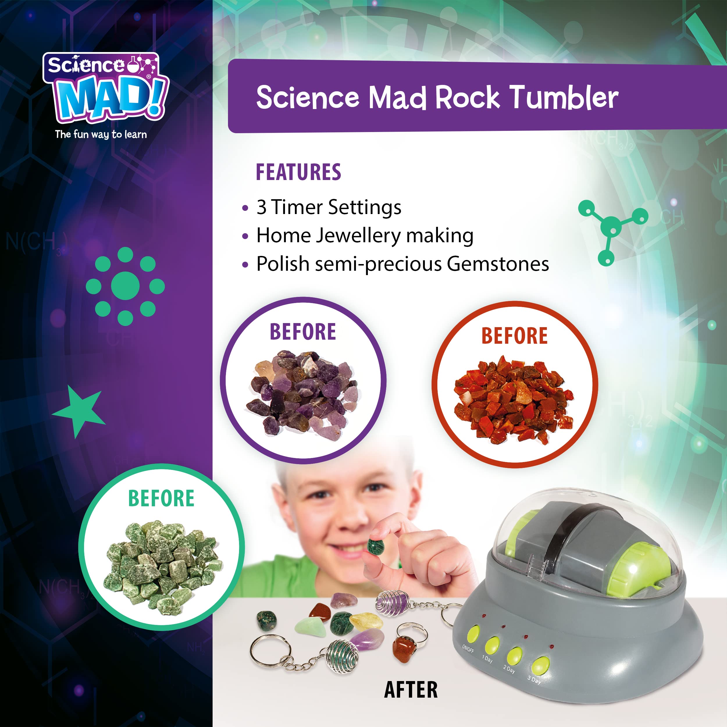 Science MAD! SM42 Rock Tumbler - Educational Gemstone Polishing Kit for Ages 10+ 10