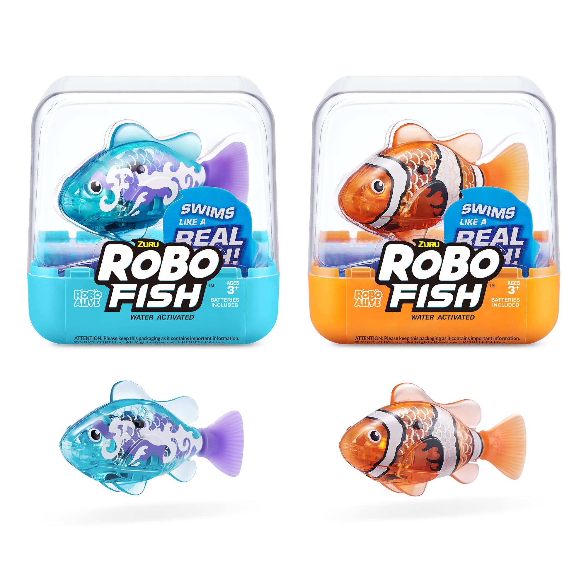 Robo Fish Series 3 Robotic Swimming Fish - Electronic Pet Toy with Color-Changing Feature (2 Pack, Orange and Teal) 1