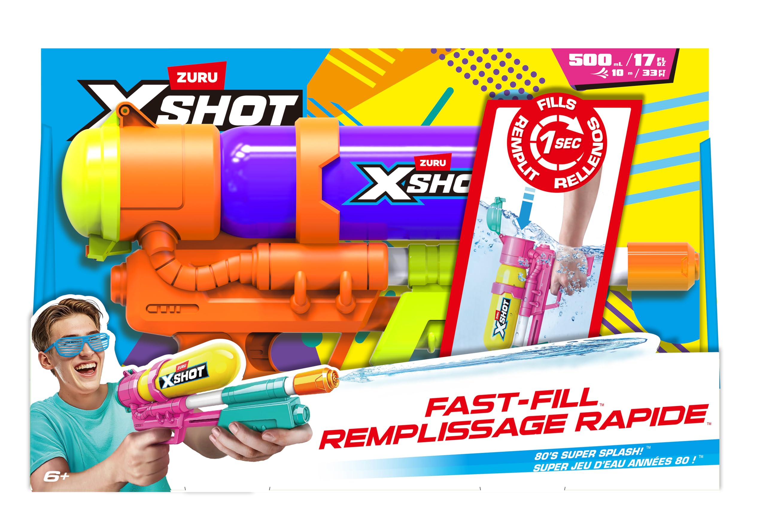 XSHOT Water Fast-Fill Super Splash Water Blaster - 33FT Range | 500ML Capacity | Yellow