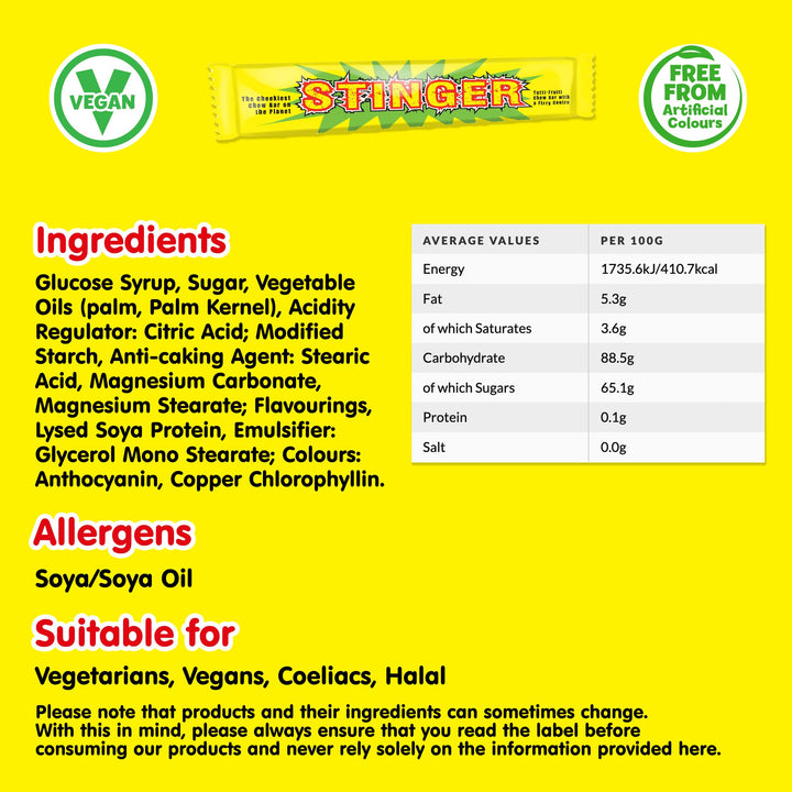 Swizzels Stinger Tutti Frutti Chew Bar Sweets - Vegan Chewy Candy with Fizzy Centre (60 Pack)