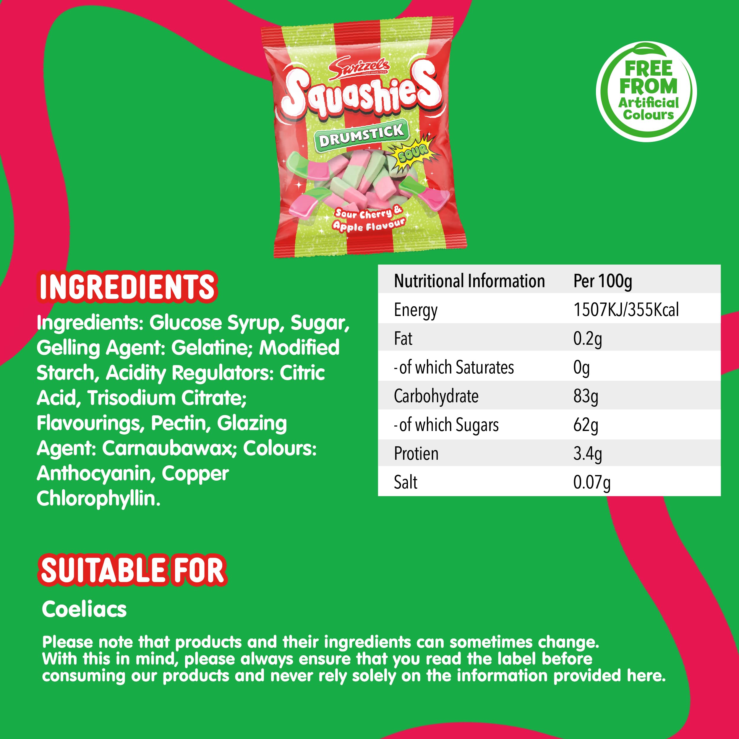 Swizzels Squashies Sweets - Sour Apple and Cherry Flavour Chewy Gummy Candy | 140g Bag 5
