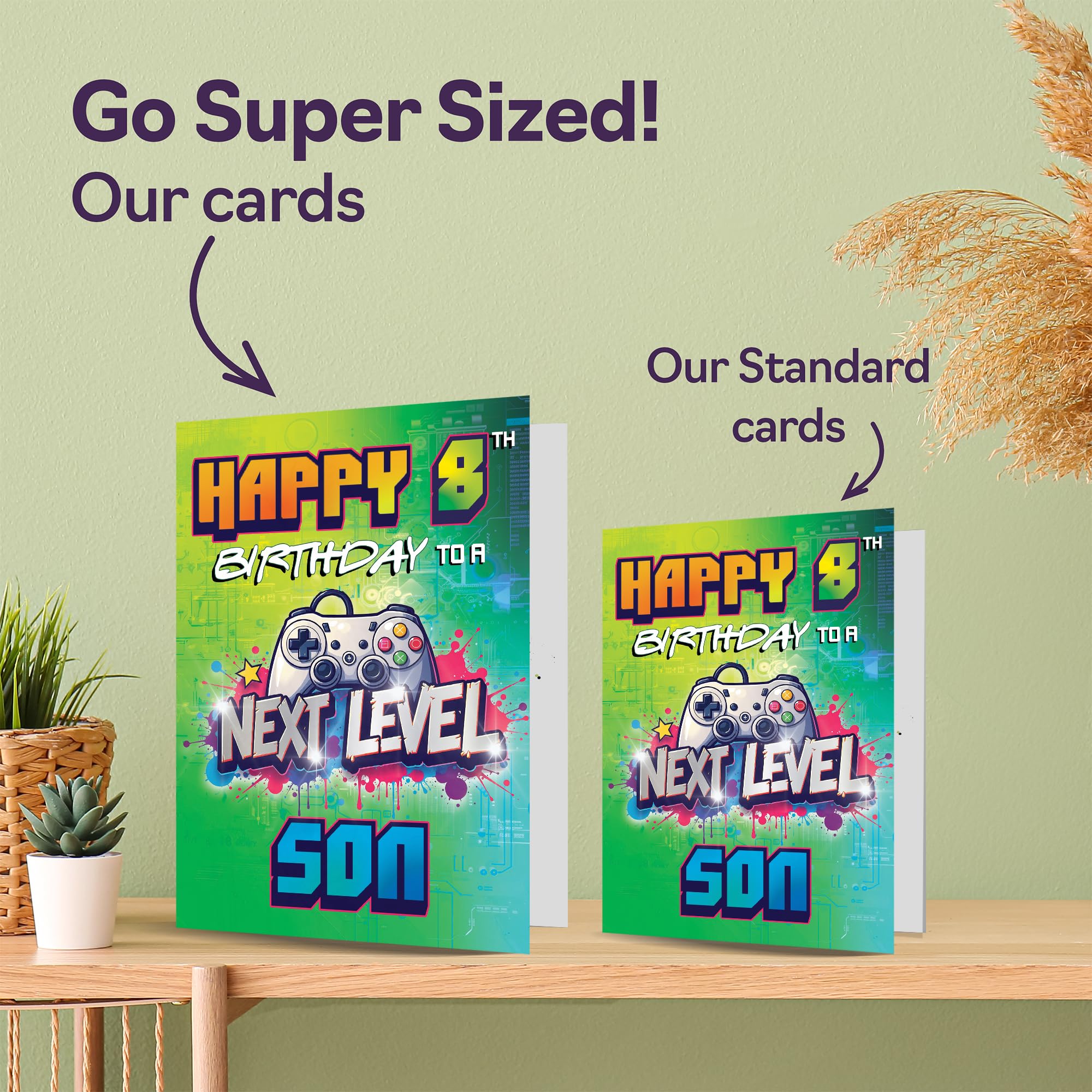 Giftzie 8th Birthday Card for Son | Next Level Design | 5x7 Inch Greeting Card | Uncoated Interior 3