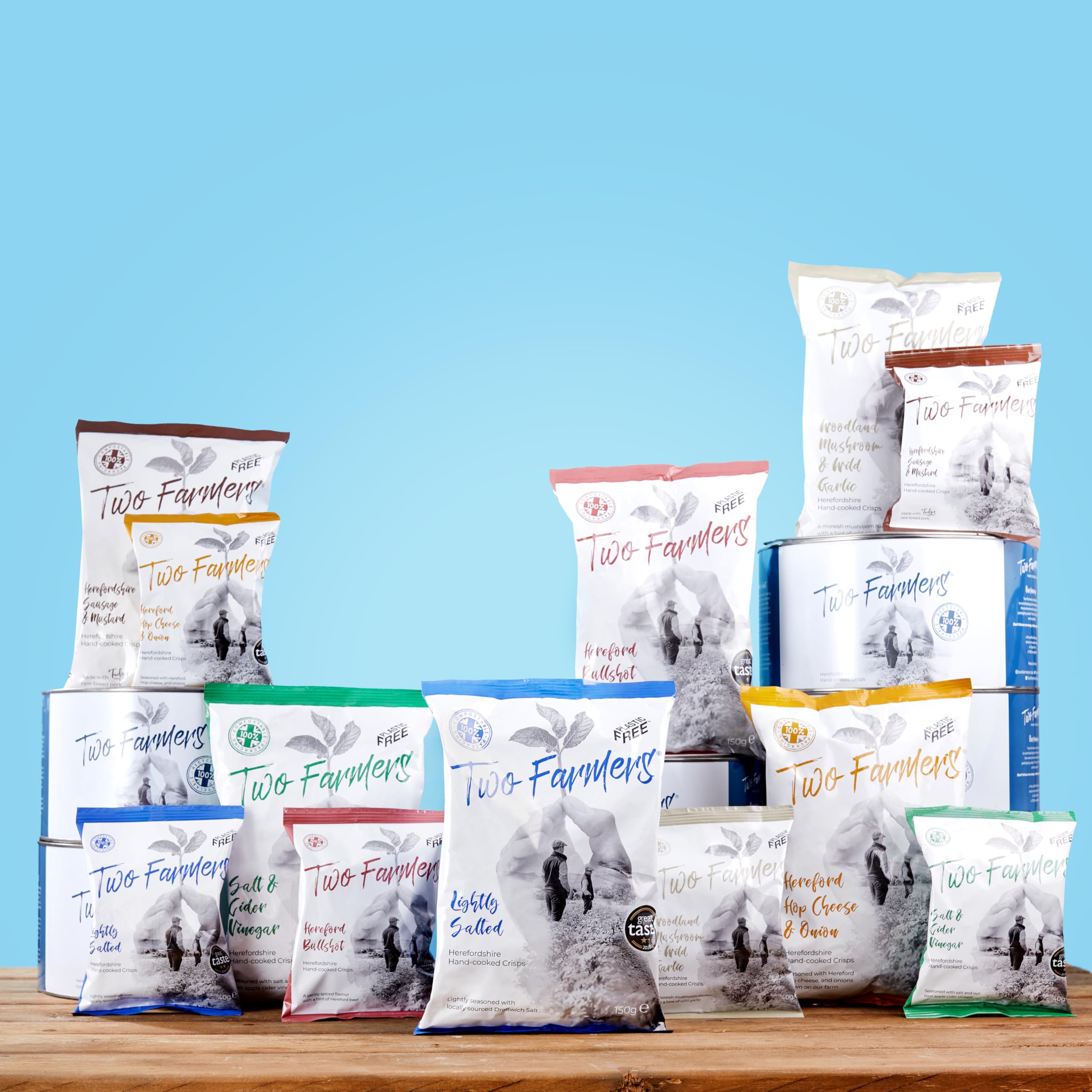 Two Farmers Mixed Selection Crisps Box - Lightly Salted, Salt & Cider Vinegar, Herefordshire Hop Cheese & Onion, Hereford Bullshot, Sausage & Mustard, Woodland Mushroom & Wild Garlic 11