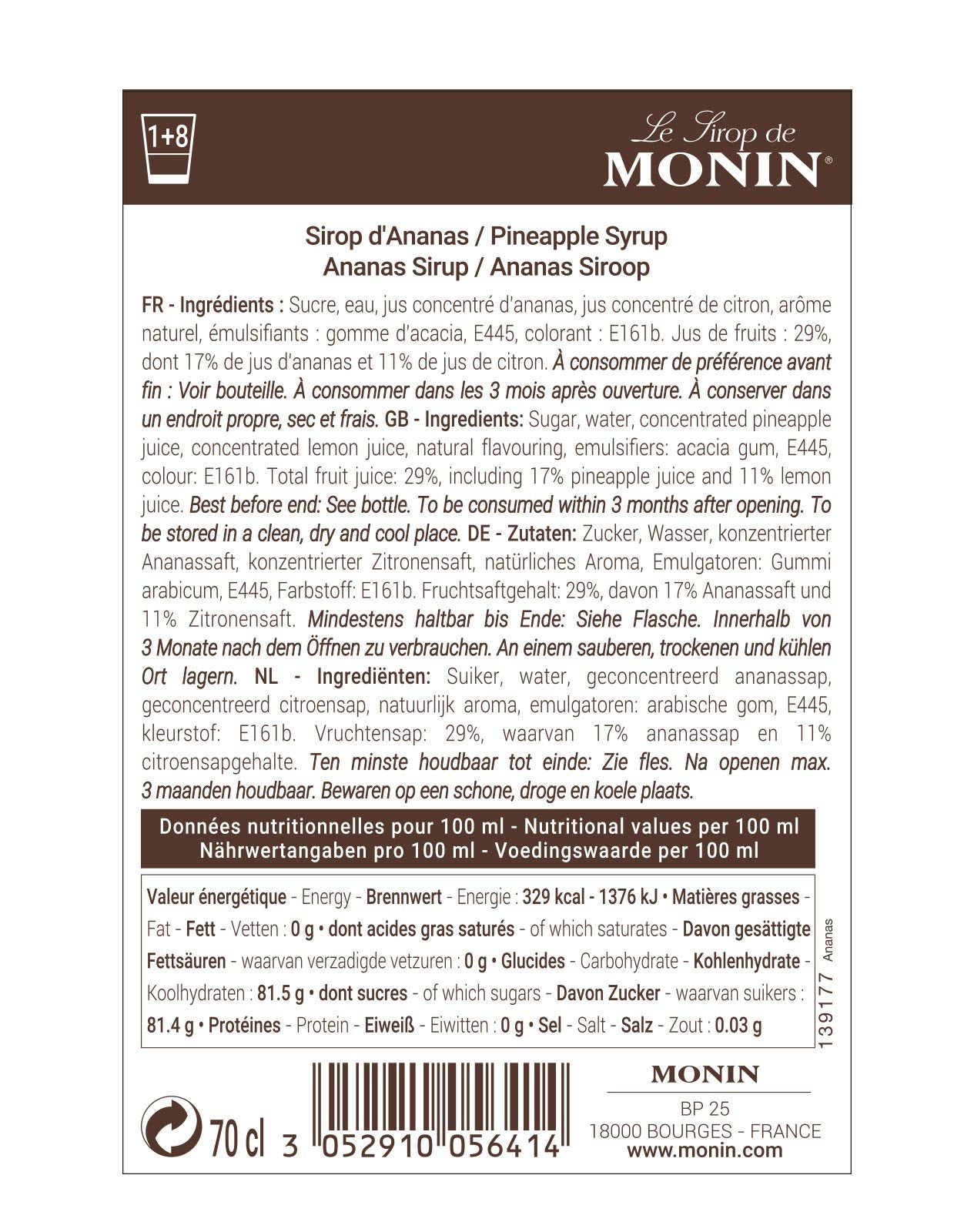 MONIN Pineapple Syrup 700ml - Vegan, Allergen-Free, Natural Flavouring for Cocktails & Mocktails 6