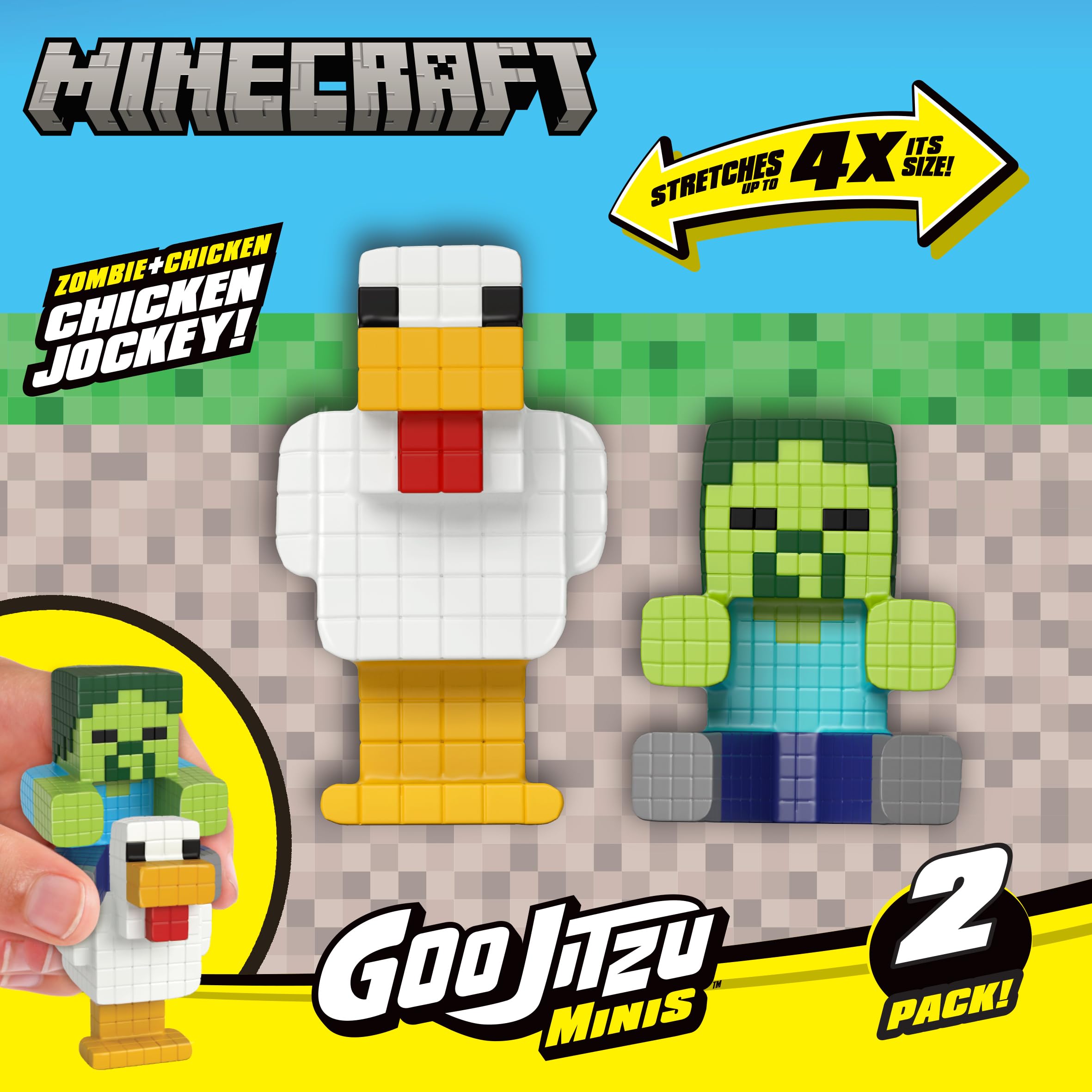 Heroes of Goo Jit Zu Minecraft Minis 2 Pack - Zombie & Chicken | 2.5 Inch Stretchable Figures 4