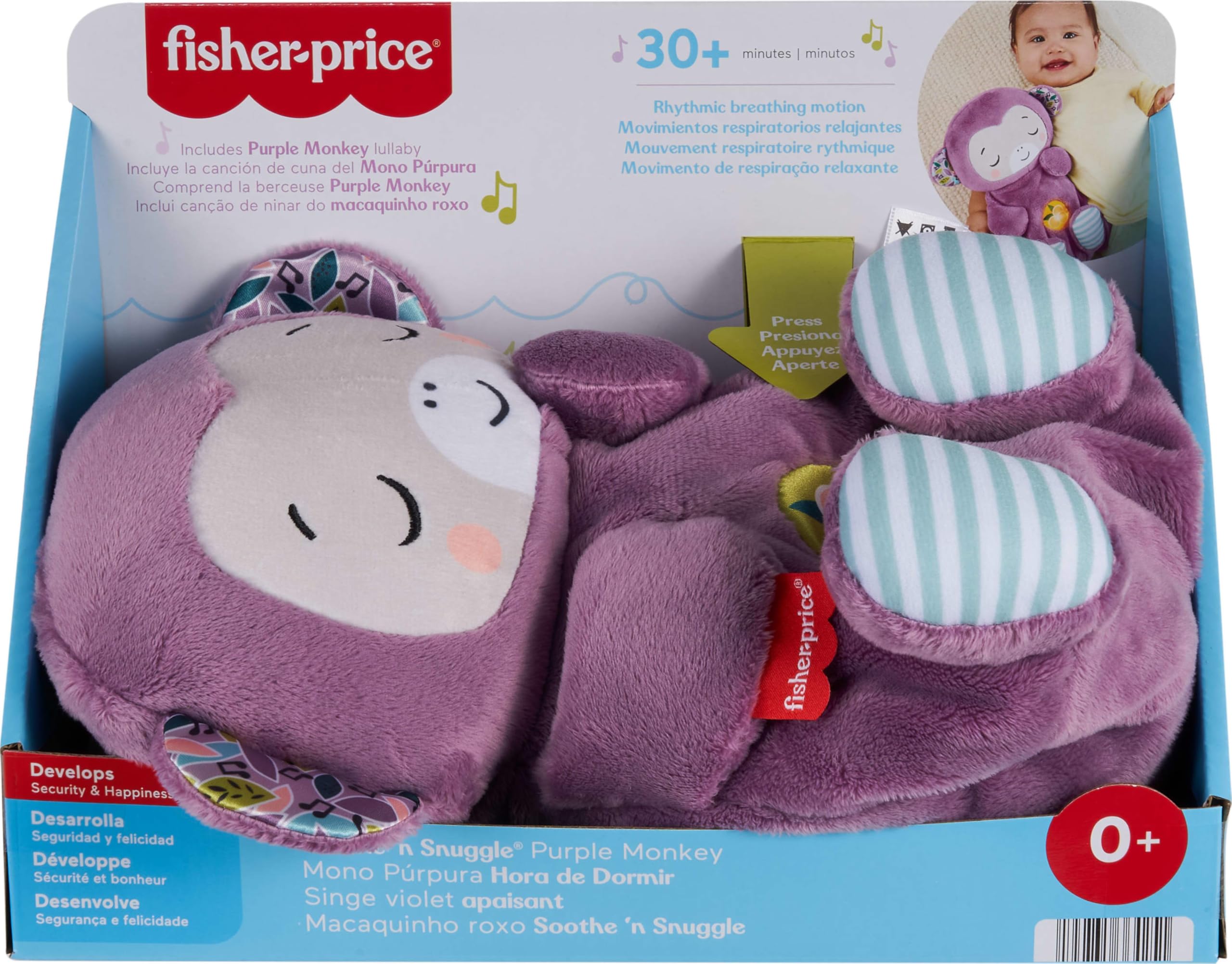 Fisher-Price Soothe 'n Snuggle Purple Monkey Plush - Musical Sound Machine with Breathing Motion & Lights for Newborns 0+ 12