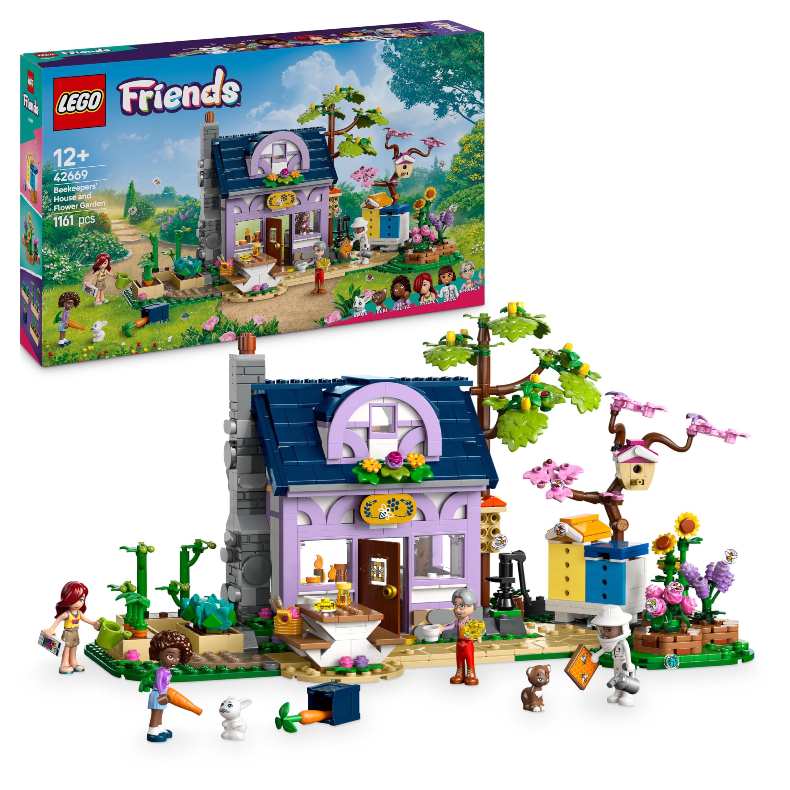 LEGO Friends Beekeepers’ House and Flower Garden Playset - 1161-Piece Building Set with 4 Mini Dolls, Cat and Rabbit Figures for Ages 12+