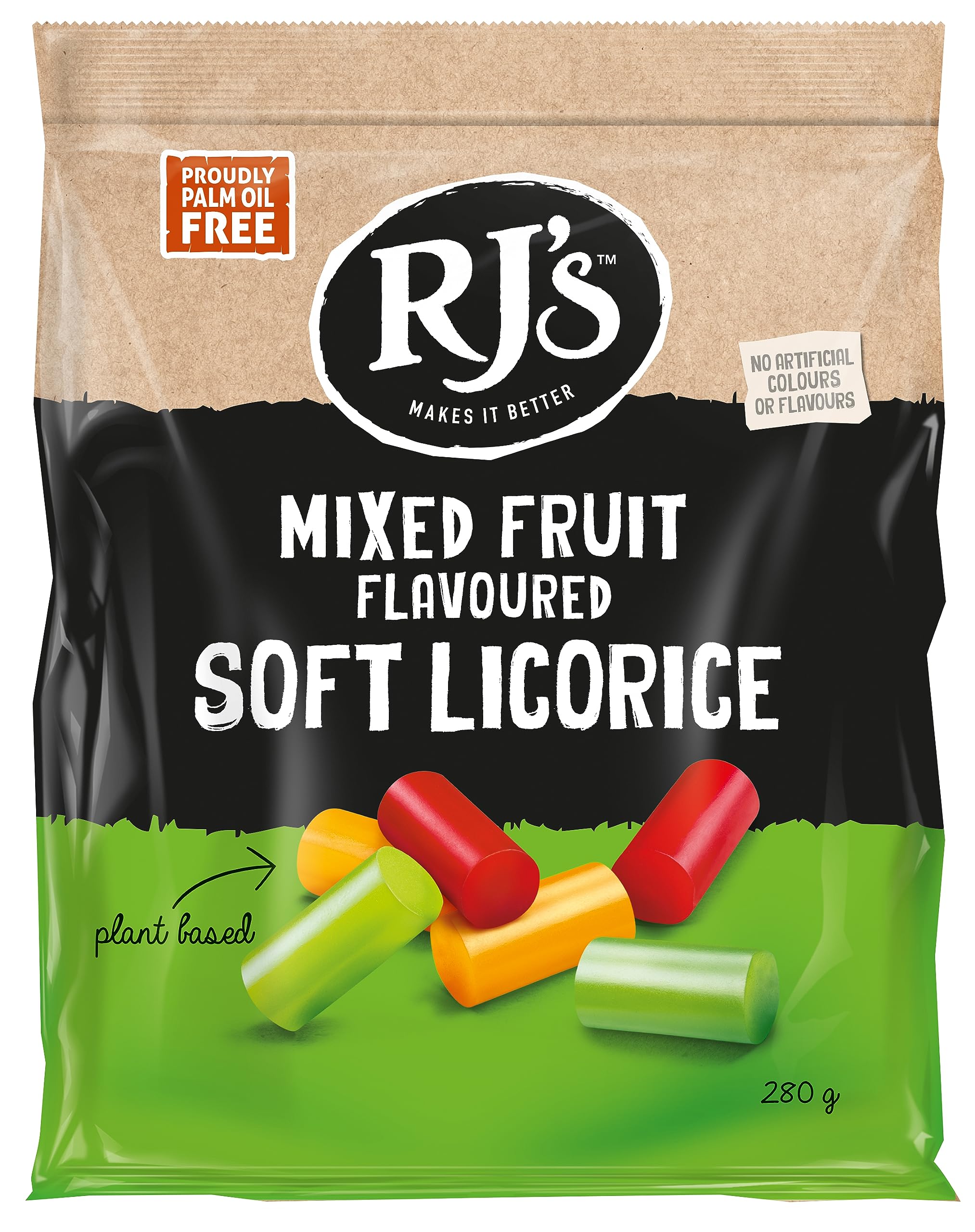 RJ's Mixed Fruit Flavoured Soft Eating Licorice - 280g Bag