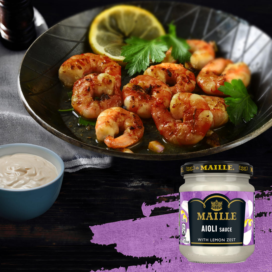 Maille Aioli Sauce with Garlic, Lemon Zest & Black Pepper - Dipping & Cooking Sauce