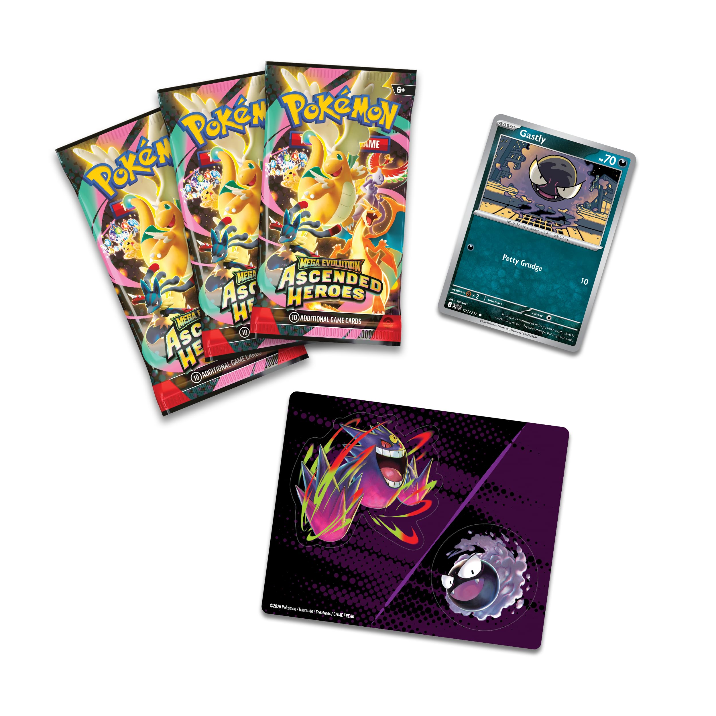 Pokémon TCG: Mega Evolution—Ascended Heroes Tech Sticker Collection - Gastly | 3 Booster Packs | Ages 6+ 2