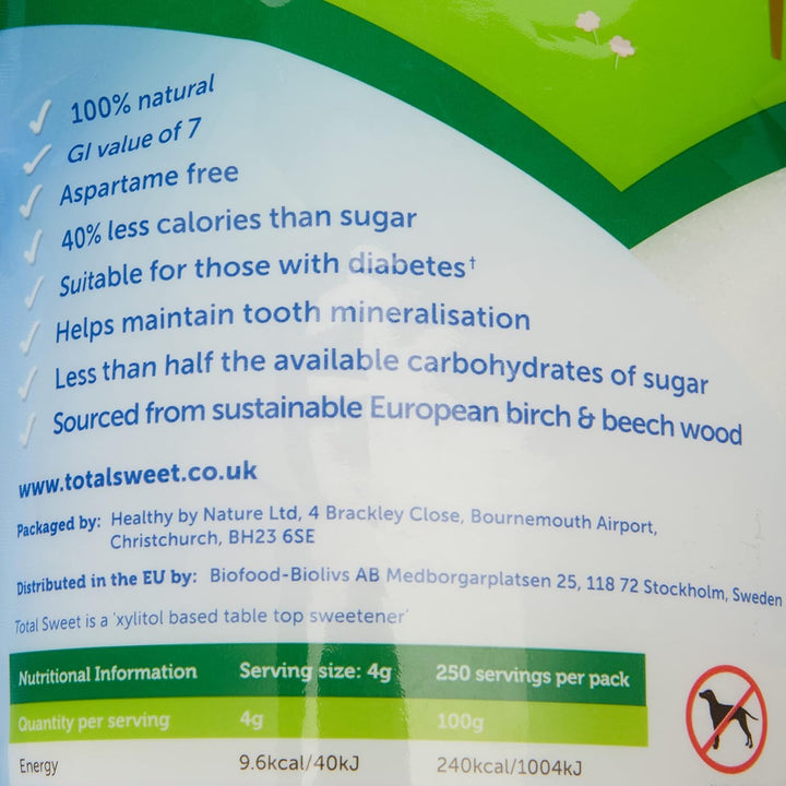 Total Sweet 100% Natural Xylitol Sugar Alternative, 1kg – Birch Wood Derived, Low GI, Gluten Free, Vegan