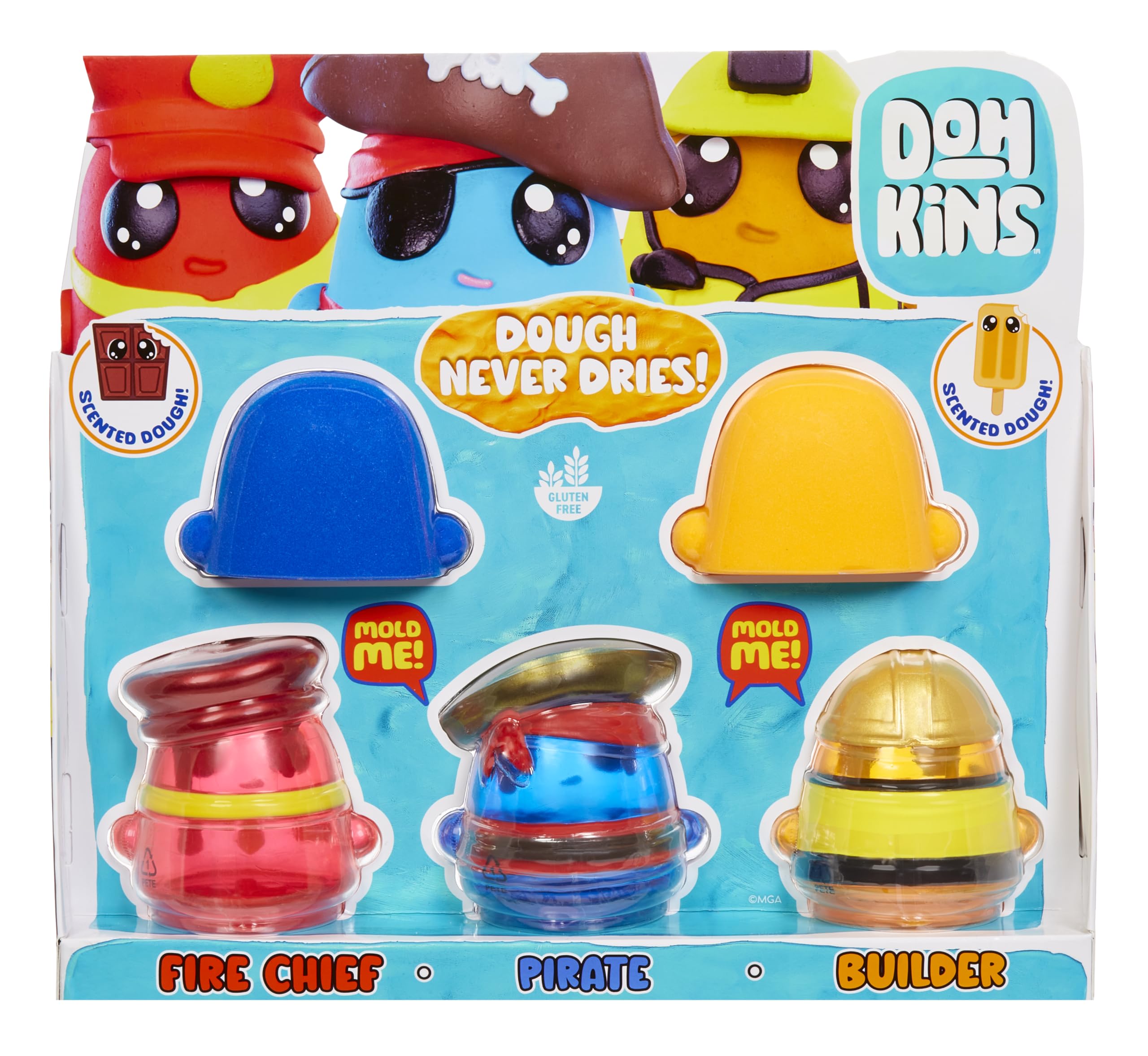 Dohkins Hero Pack Characters (Builder, Pirate, Fire Chief) - Never-Dry Dough | Ages 3+ 8