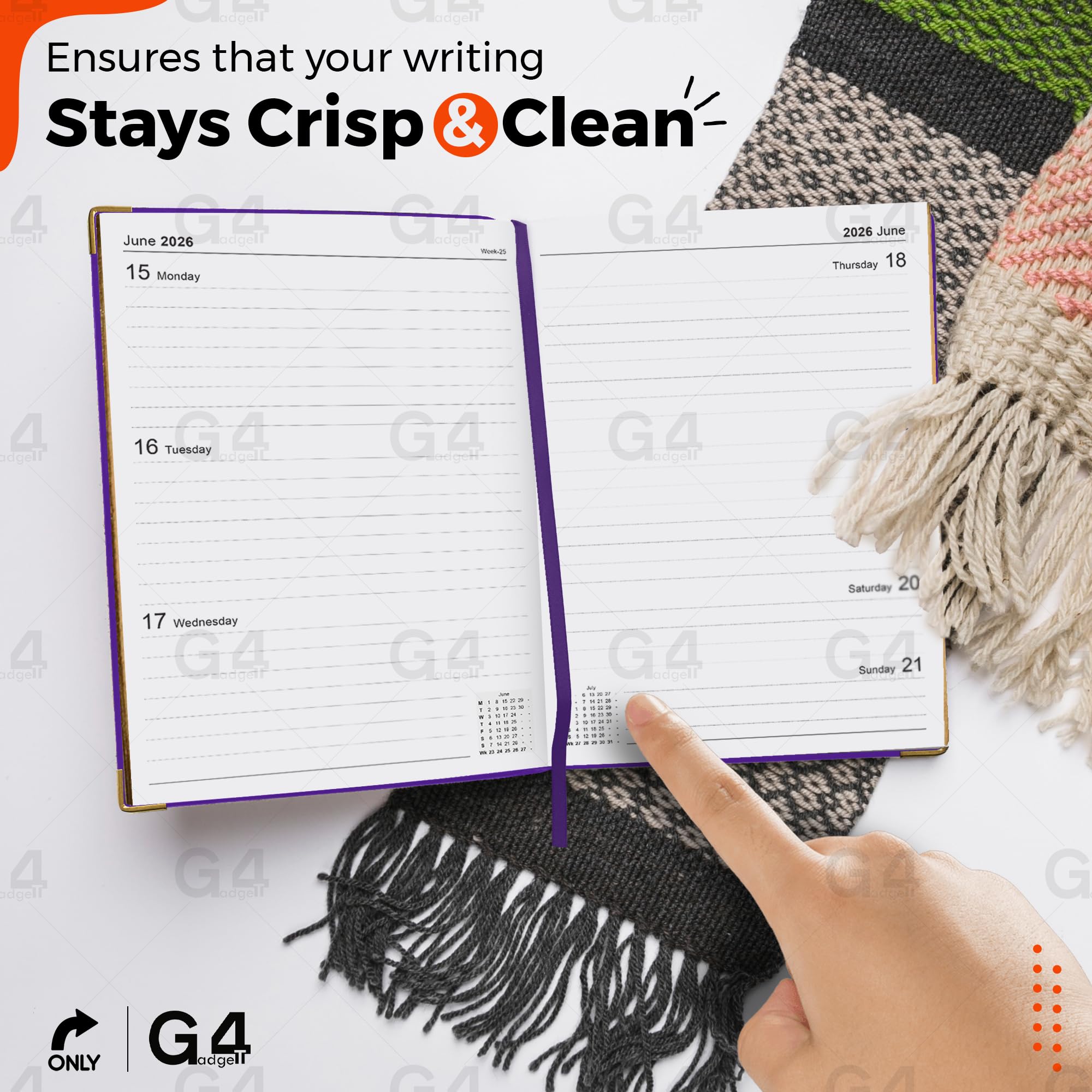 G4GADGET 2026 A4 Week to View Diary | Purple Hardback | Gilt Edges 6