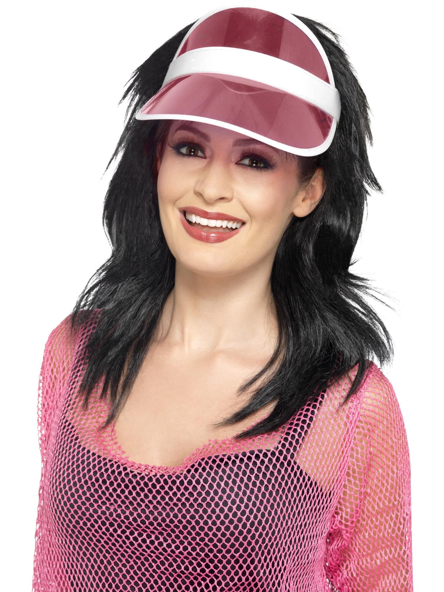 Smiffys 80s Sun Visor - Pink Retro Fancy Dress Hat for Adults