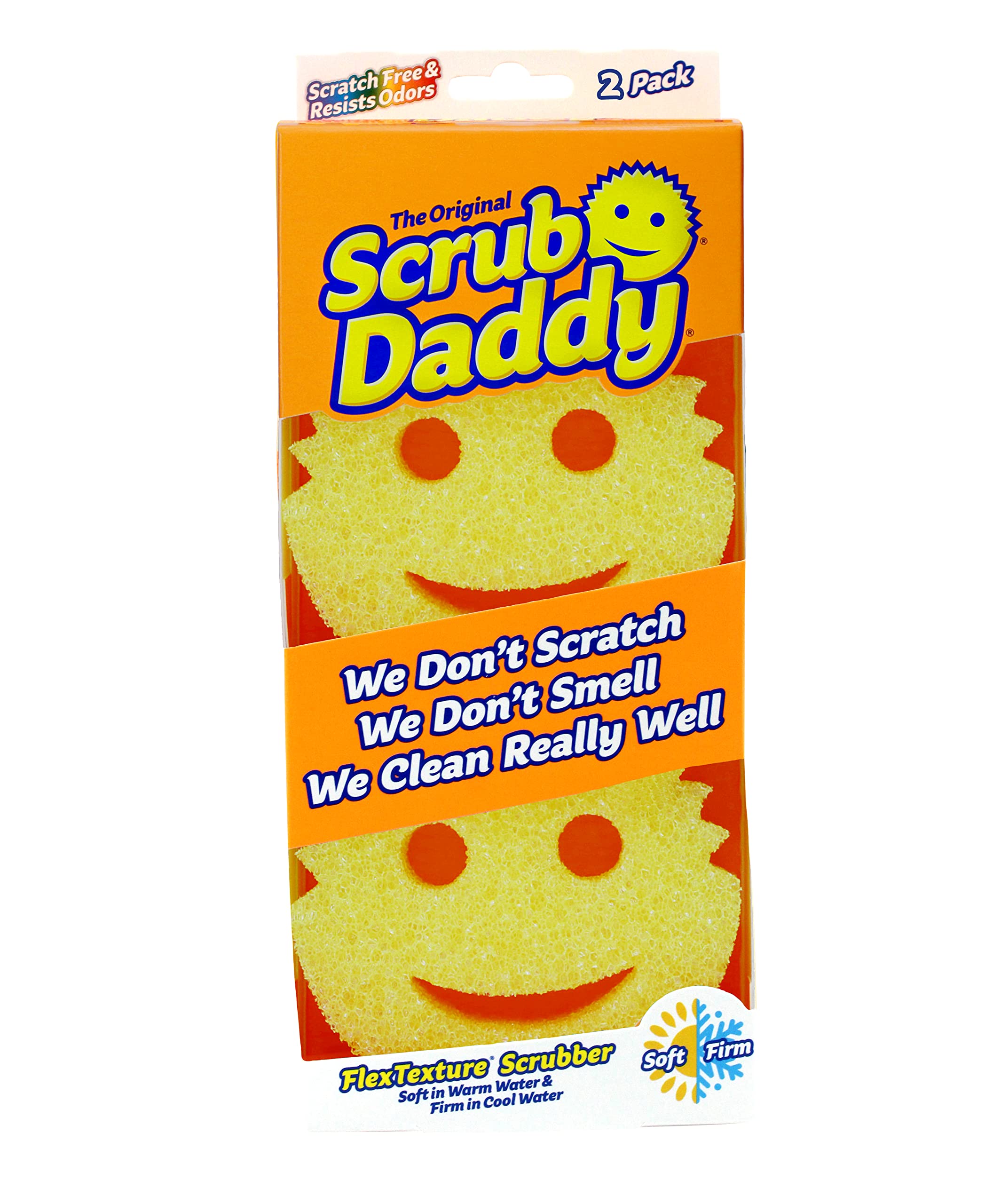 Scrub Daddy Original Dish Sponge - Non-Scratch, Odor-Resistant | 2 Pack | Yellow