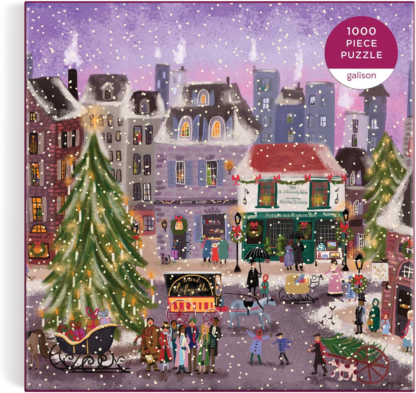 Galison The Christmas Square 1000 Piece Jigsaw Puzzle - Holiday Village Art by Joy Laforme 8