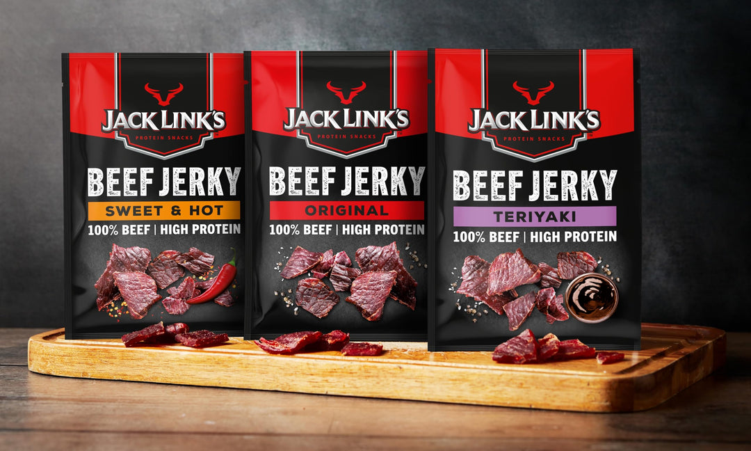 Jack Link's Beef Jerky Sweet & Hot Flavour Multipack of 12 x 25g High Protein Meat Snack