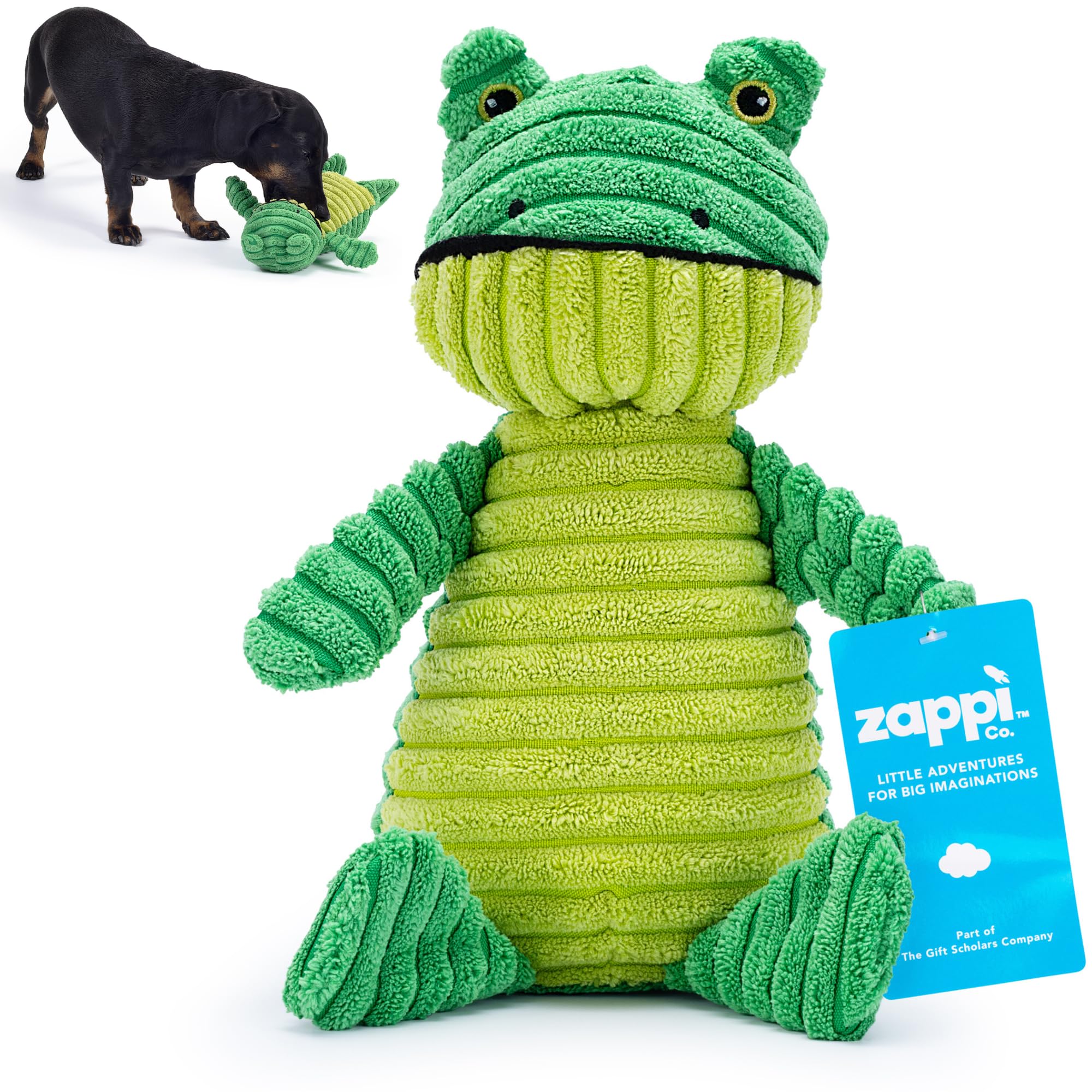 Zappi Co Green Frog Plush Dog Toy with Squeaker | Corduroy | For Small/Medium Breeds