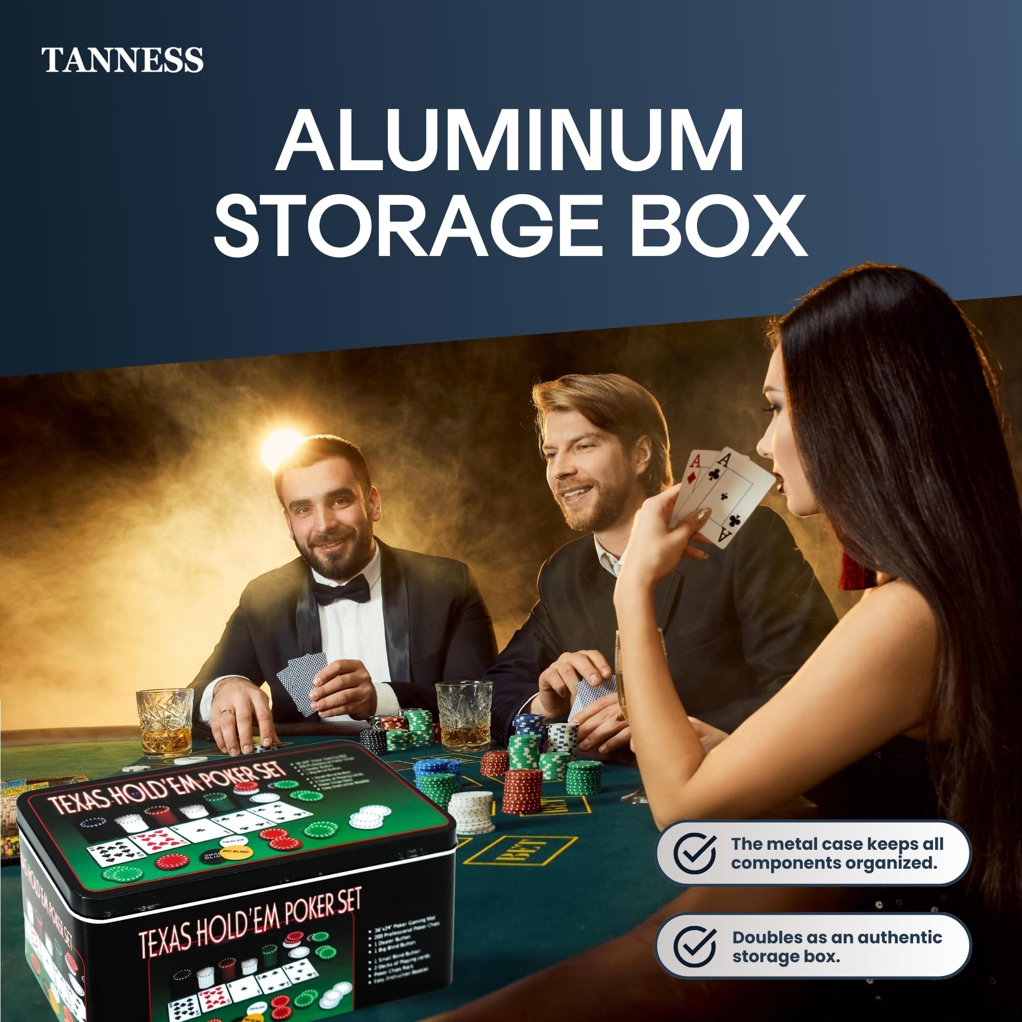 TANNESS 200 Pcs Poker Set - Non-Denominated Chips, Metal Case, Includes Dice & Cards 5