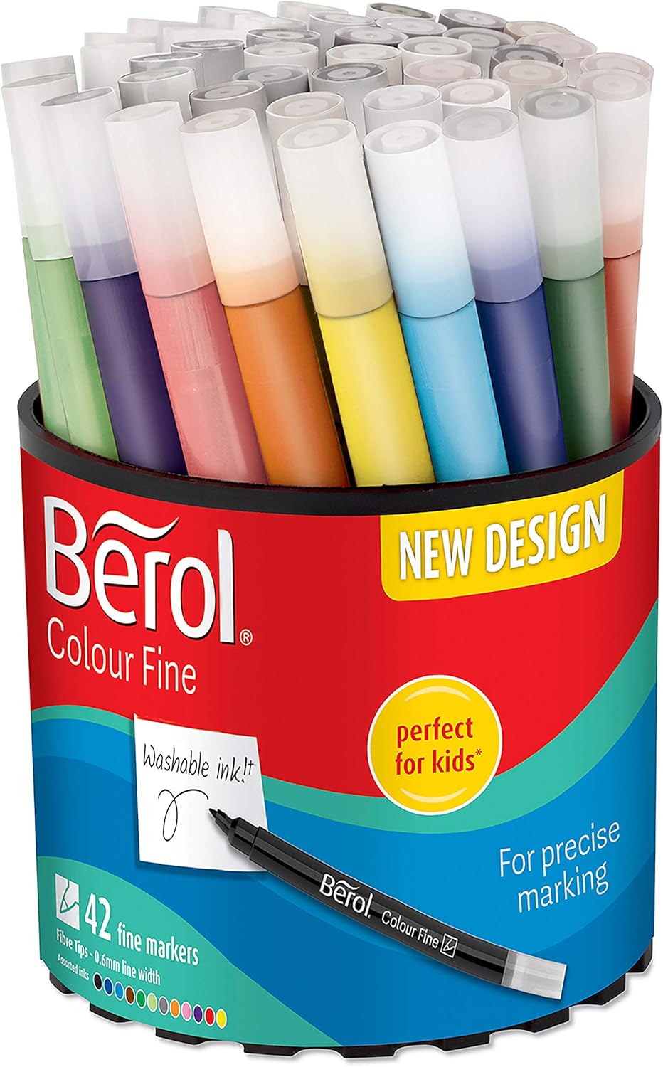 Berol Felt Tip Colouring Pens - Fine Point (0.6mm) Washable Markers for Kids, 42-Pack