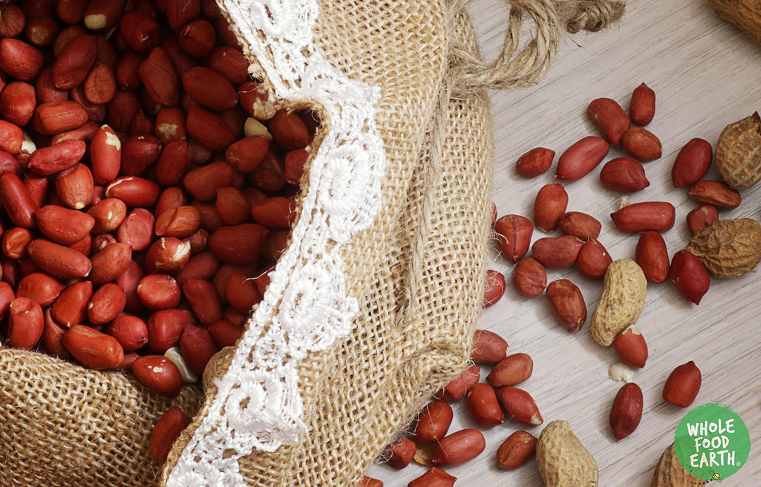 Wholefood Earth Paleskin Peanuts 1 kg | GMO Free | Natural | High Fibre | Recyclable Packaging