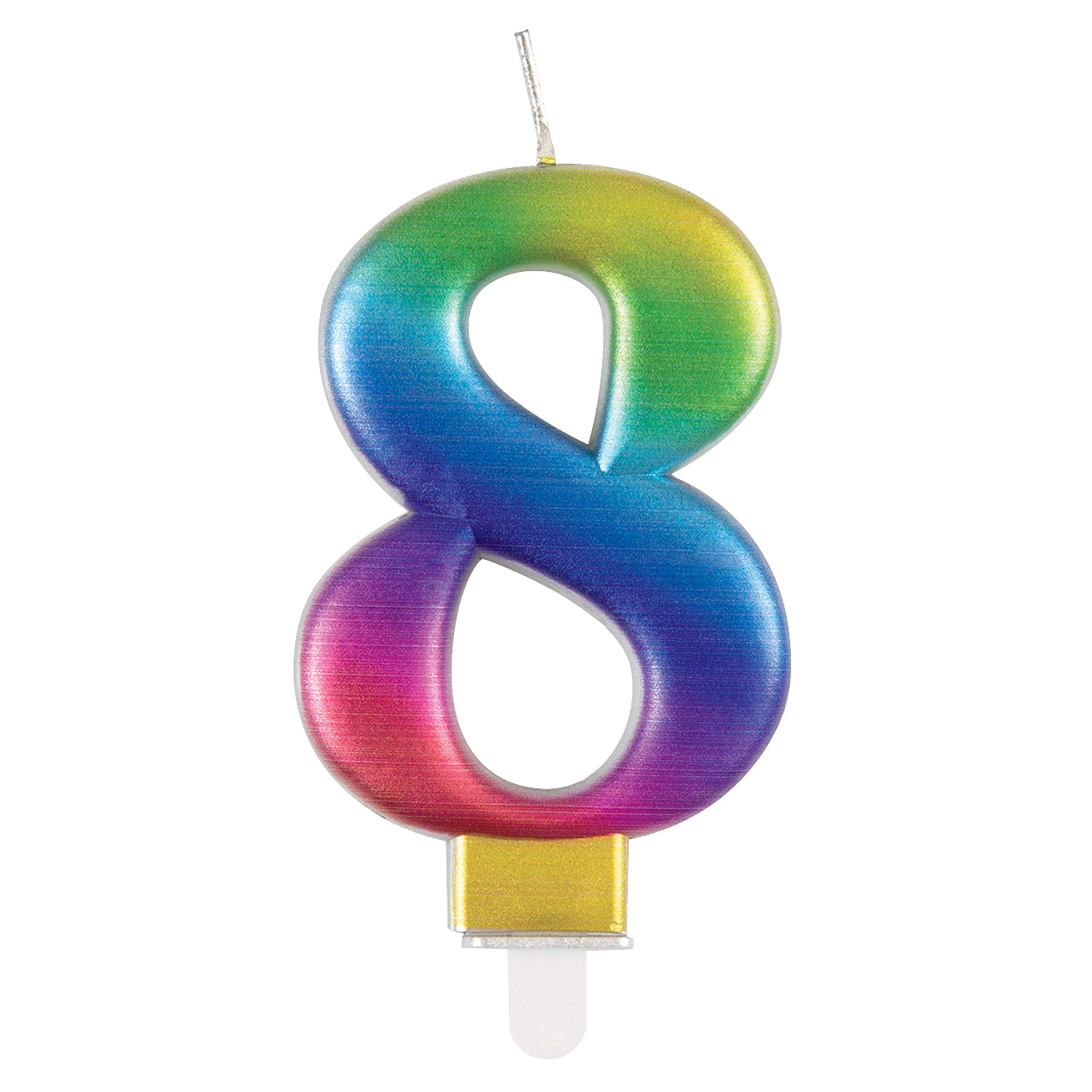 Unique Metallic Rainbow Number 8 Birthday Candle - Vibrant 3D Topper | Wax | 7cm Size 1