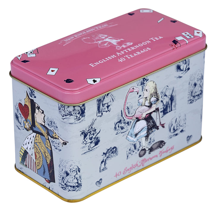 New English Teas - Pink Alice in Wonderland Tea Caddy with 40 English Afternoon Tea Bags