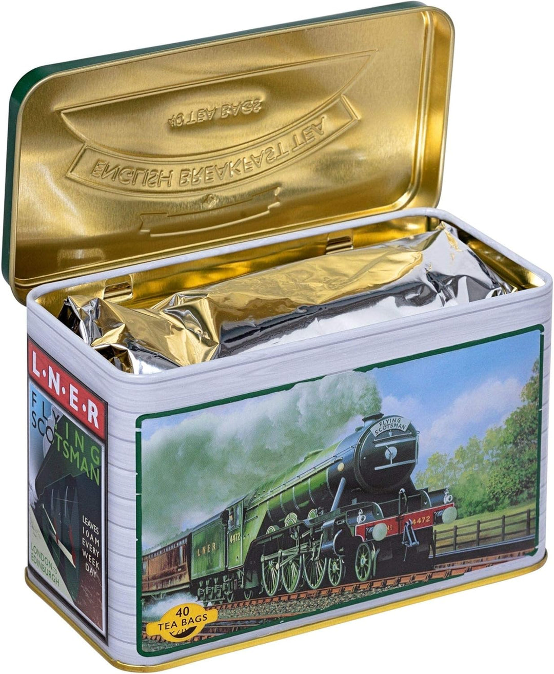 New English Teas Flying Scotsman Tea Caddy - 40 English Breakfast Teabags