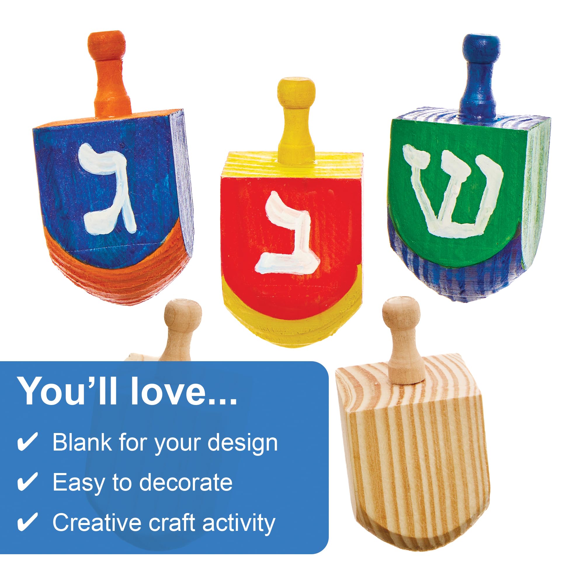 Baker Ross FX939 Wooden Dreidels - Pack of 5, Paint Your Own Hanukkah Craft Toy 5