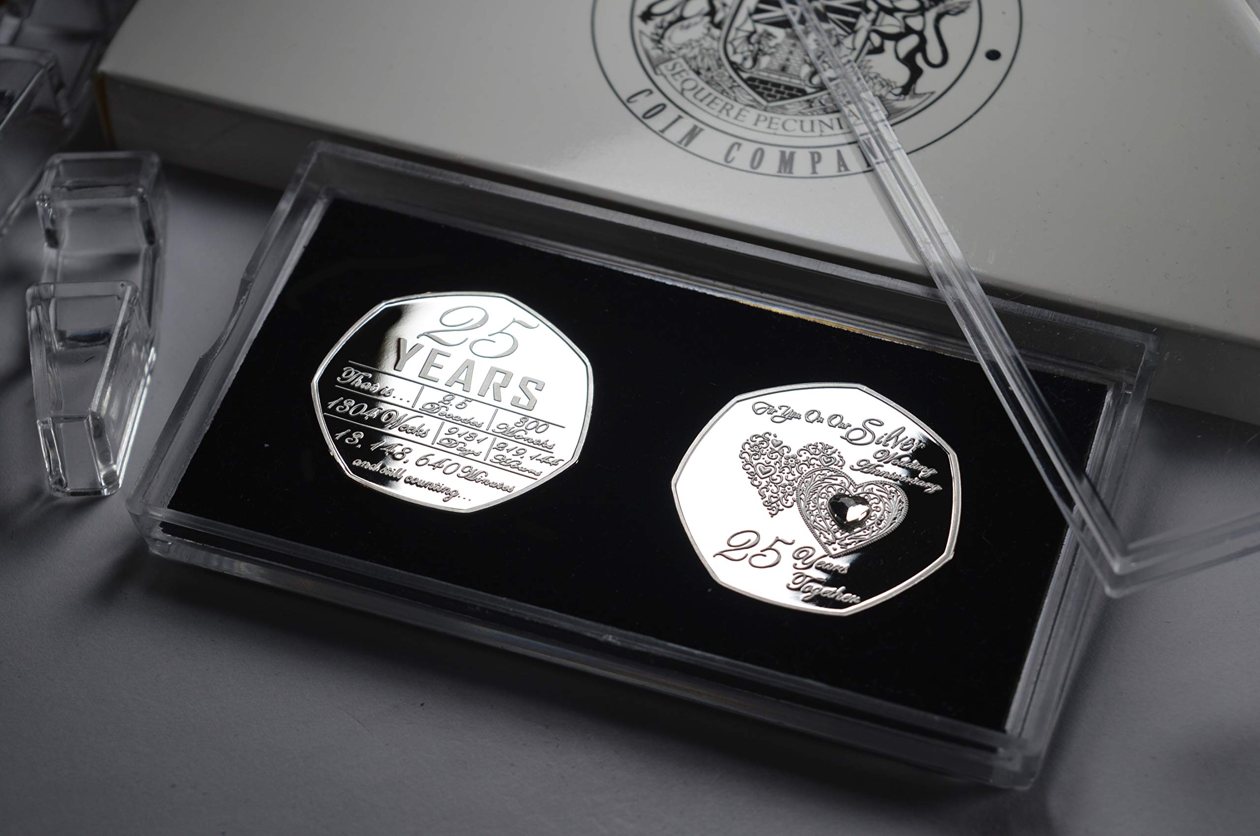 The Commemorative Coin Company 25th Wedding Anniversary Commemorative | .999 Silver Plated | Diamante Inlaid
