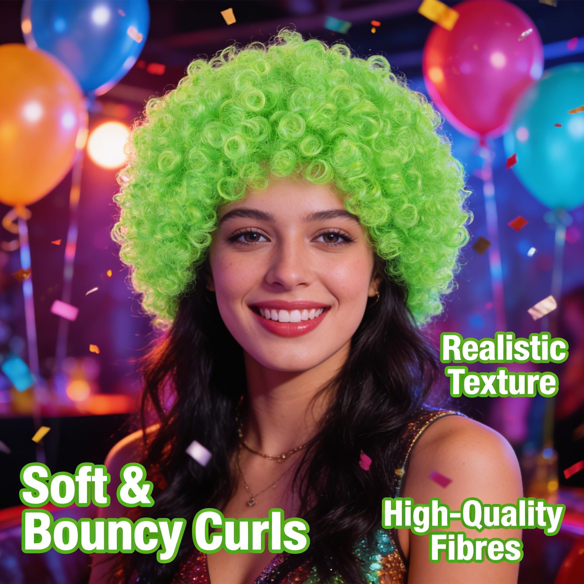 SHATCHI Unisex Adult Green Curly Bouncy Afro Wig | Fir Resistant Material | Adjustable Fit 2