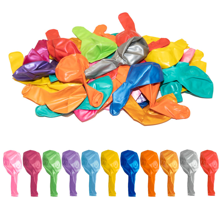 SHATCHI Rainbow Balloons 50 Pack - 12 Inch Metallic Latex Party Decorations