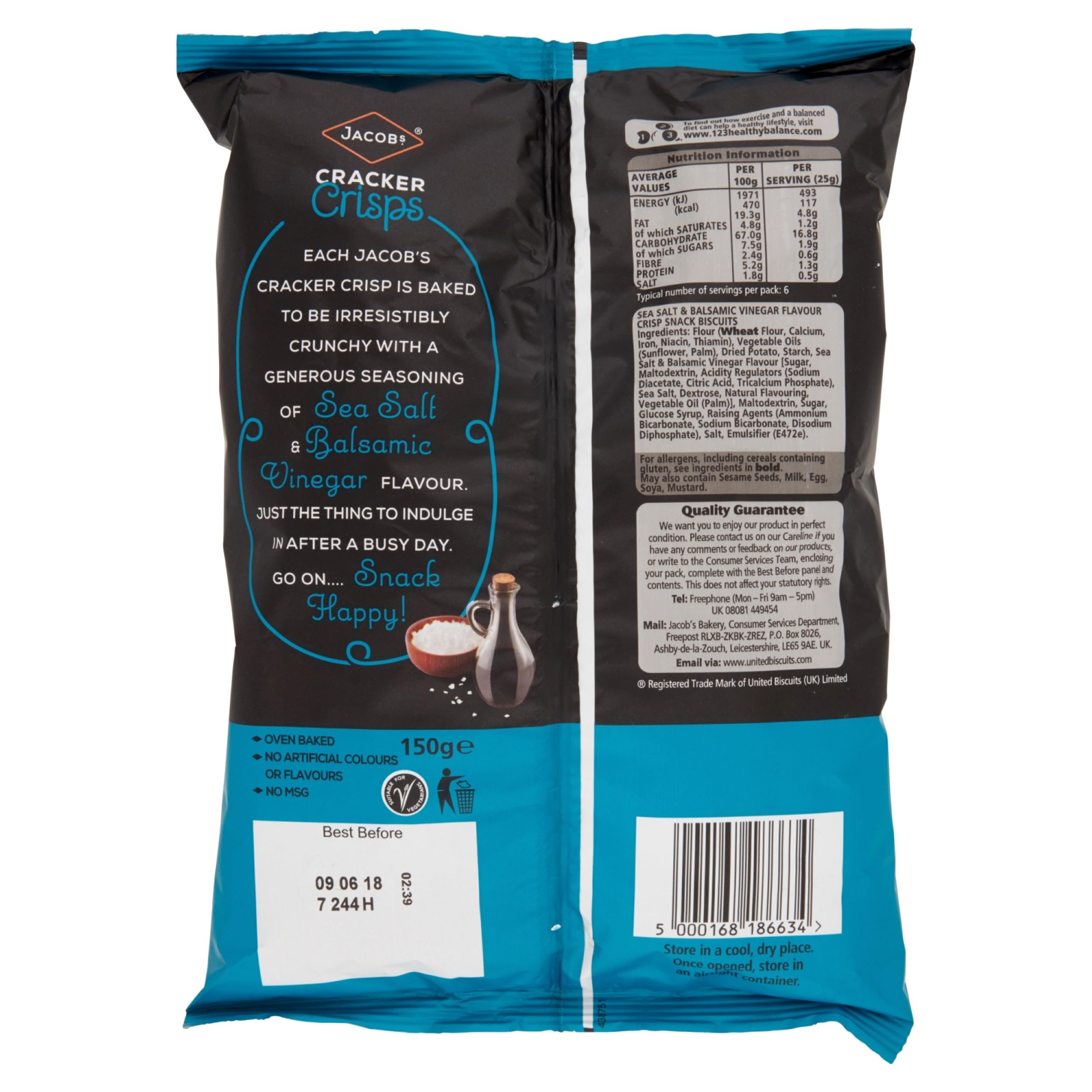 Jacob's Cracker Crisps Sea Salt & Balsamic Vinegar Flavour, 150g Sharing Bag 7