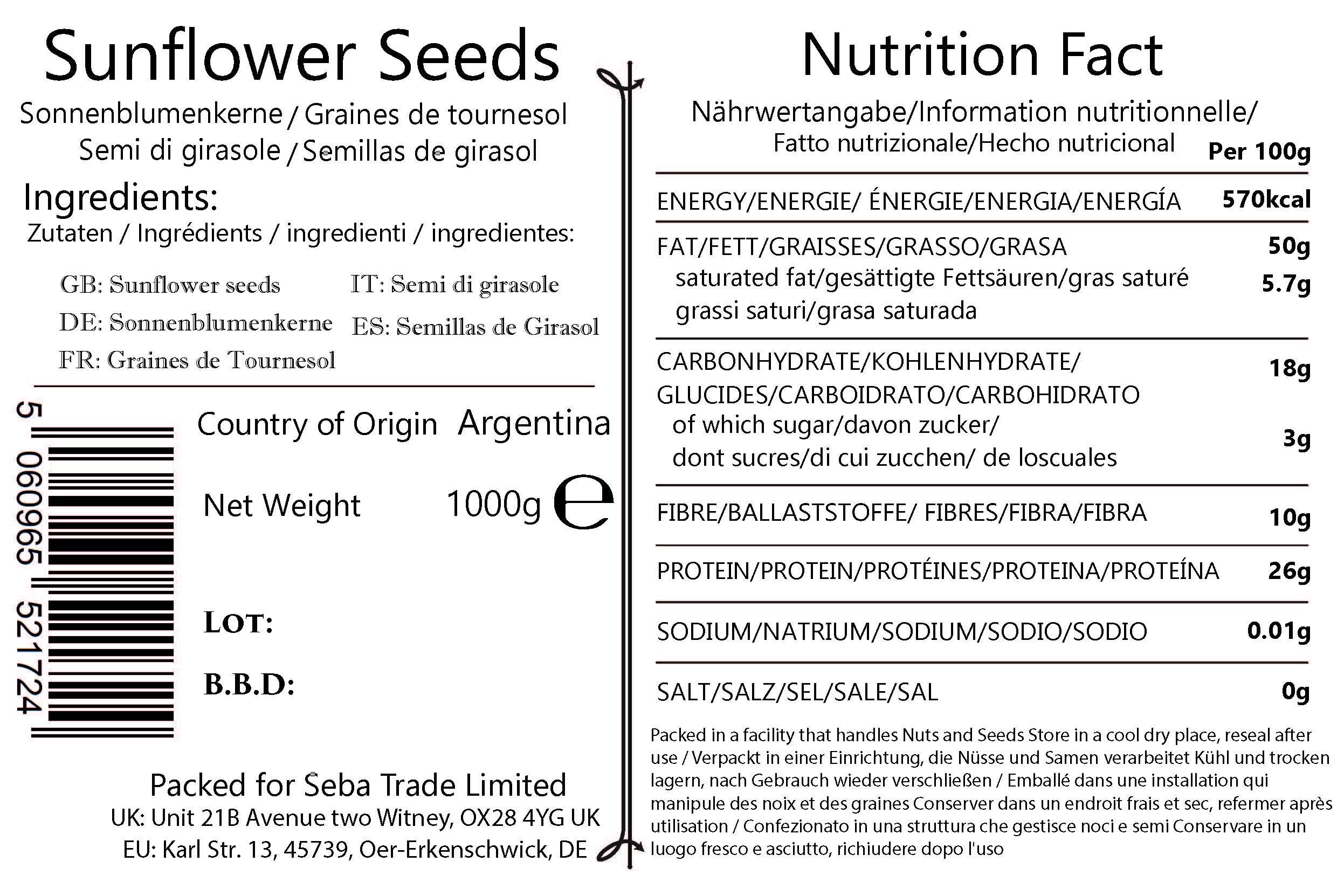 Seba Garden Hulled Sunflower Seeds - Raw Unsalted | 1kg (2.2 lb) Grade A 3