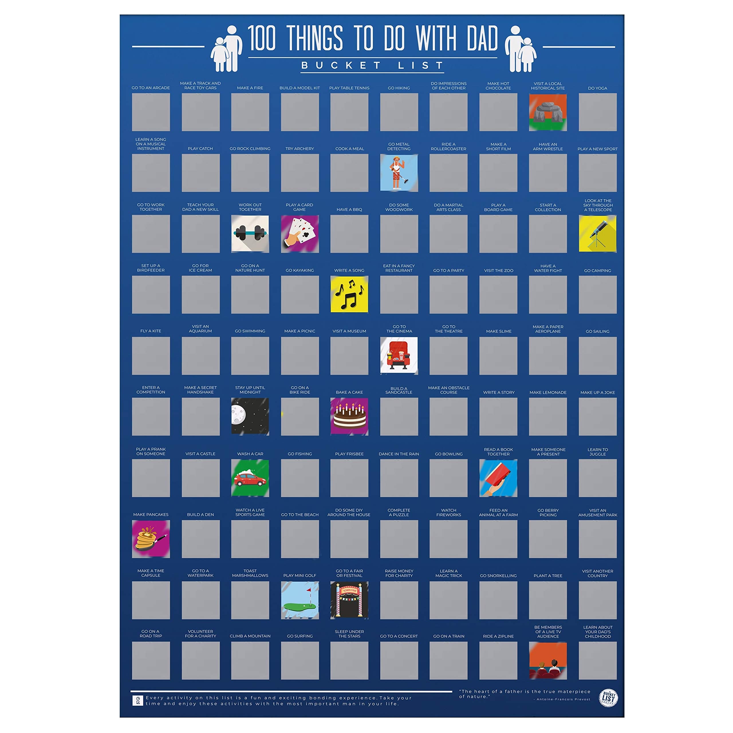 Gift Republic 100 Things To Do With Dad Bucket List Scratch Poster | A2 Portrait | Multi-Color