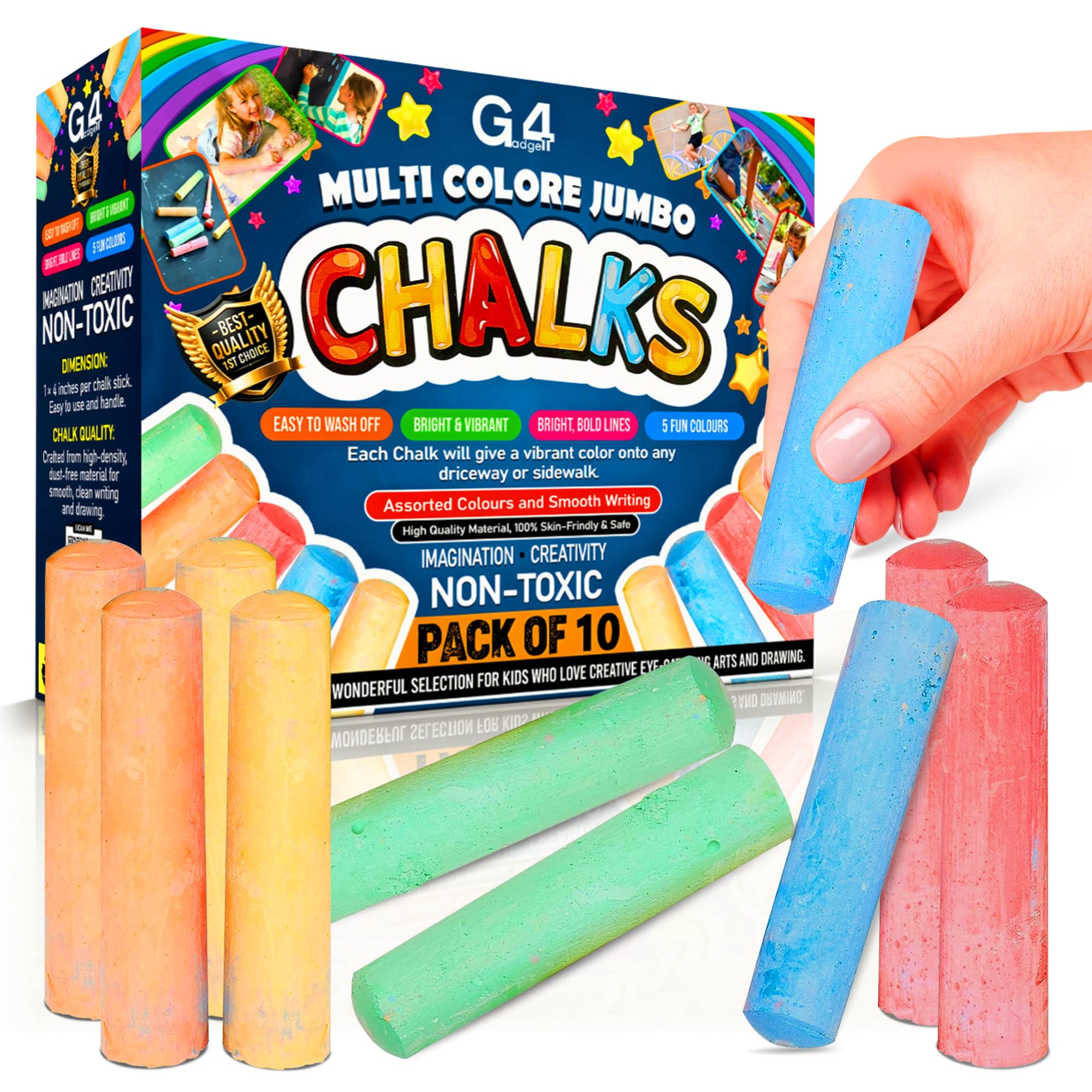 G4GADGET 20 Jumbo Chalks for Kids – Giant Chunky Outdoor Pavement Chalk | Age 3+