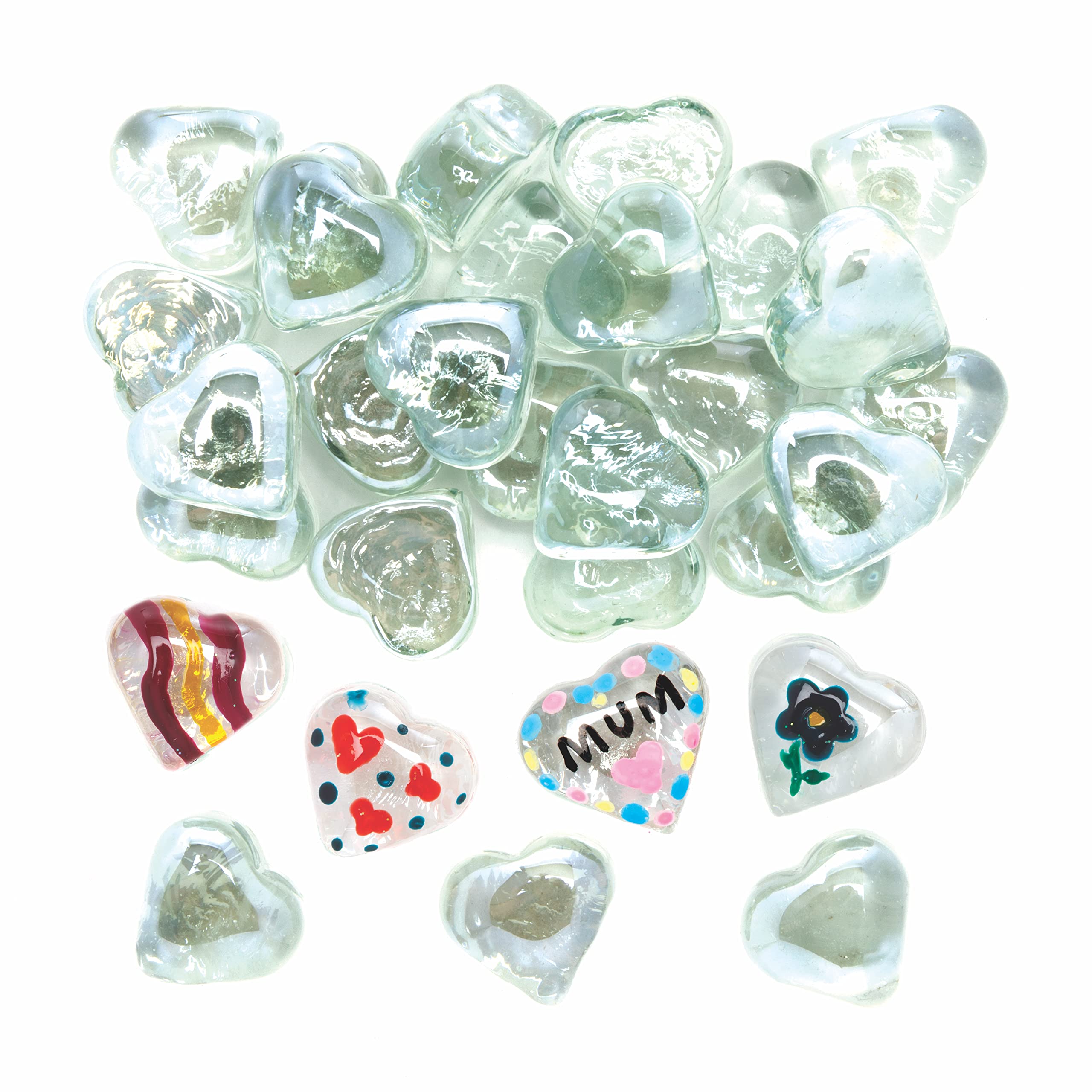 Baker Ross Heart Glass Painting Stones - Pack of 30 for Valentine's & Mother's Day Crafts | Approx. 25mm