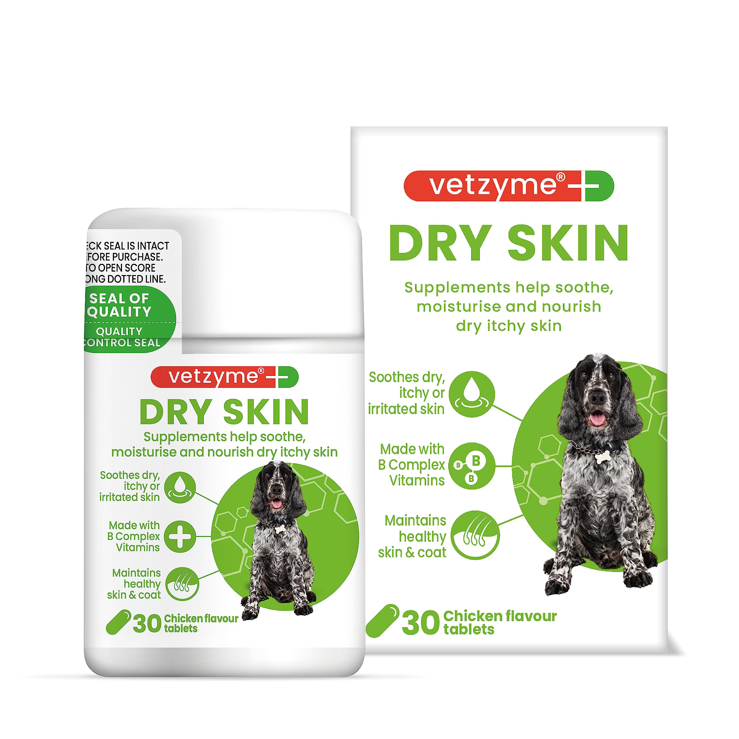 Vetzyme Dry Skin Tablets for Dogs - Itchy Skin Relief with Evening Primrose Oil | 30 Tablets